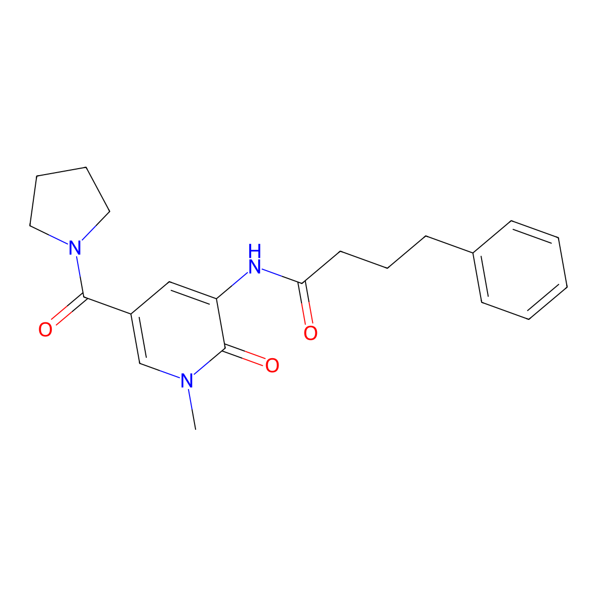 N-[1-methyl-2-oxo-5-(pyrrolidine-1-carbonyl)-1,2-dihydropyridin-3-yl]-4-phenylbutanamide molecular structure, CAS 1207049-25-9