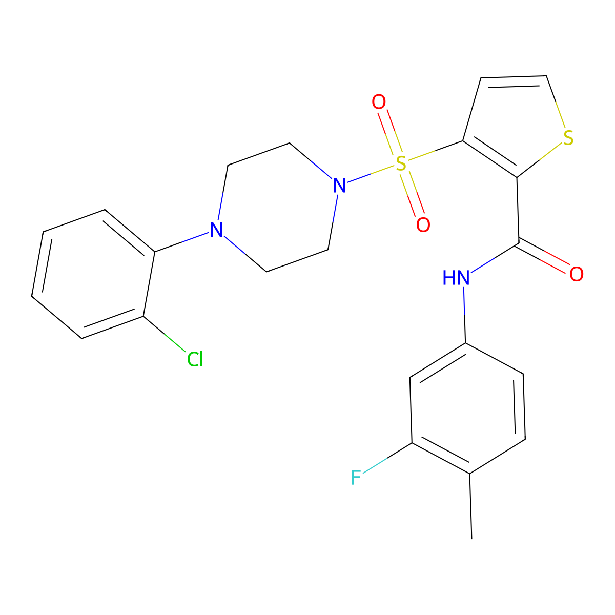 3-{[4-(2-chlorophenyl)piperazin-1-yl]sulfonyl}-N-(3-fluoro-4-methylphenyl)thiophene-2-carboxamide molecular structure, CAS 1207049-33-9