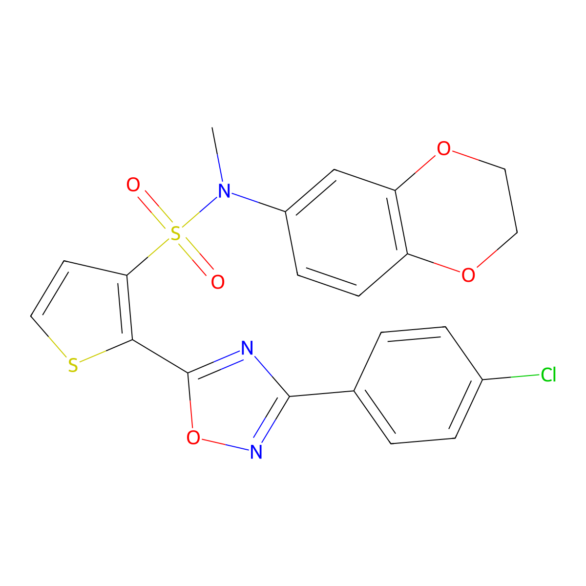 2-[3-(4-chlorophenyl)-1,2,4-oxadiazol-5-yl]-N-(2,3-dihydro-1,4-benzodioxin-6-yl)-N-methylthiophene-3-sulfonamide molecular structure, CAS 1207049-43-1