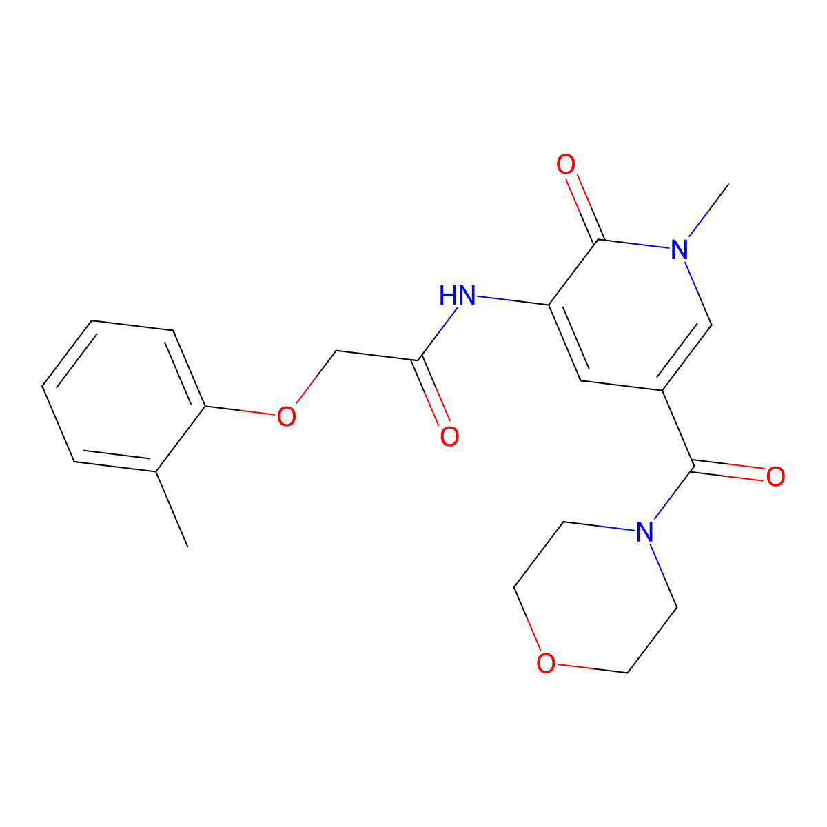 N-(1-methyl-5-(morpholine-4-carbonyl)-2-oxo-1,2-dihydropyridin-3-yl)-2-(o-tolyloxy)acetamide molecular structure, CAS 1207049-48-6
