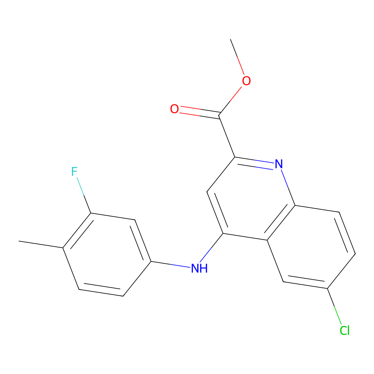 Methyl 6-chloro-4-[(3-fluoro-4-methylphenyl)amino]quinoline-2-carboxylate molecular structure, CAS 1207049-53-3