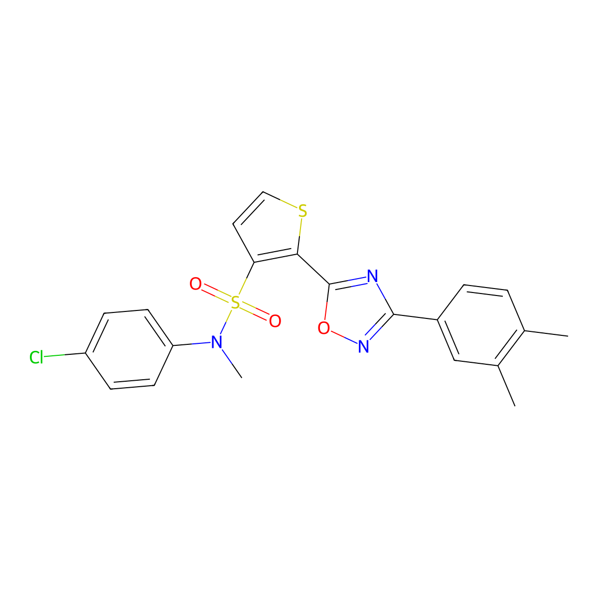 N-(4-chlorophenyl)-2-[3-(3,4-dimethylphenyl)-1,2,4-oxadiazol-5-yl]-N-methylthiophene-3-sulfonamide molecular structure, CAS 1207049-54-4