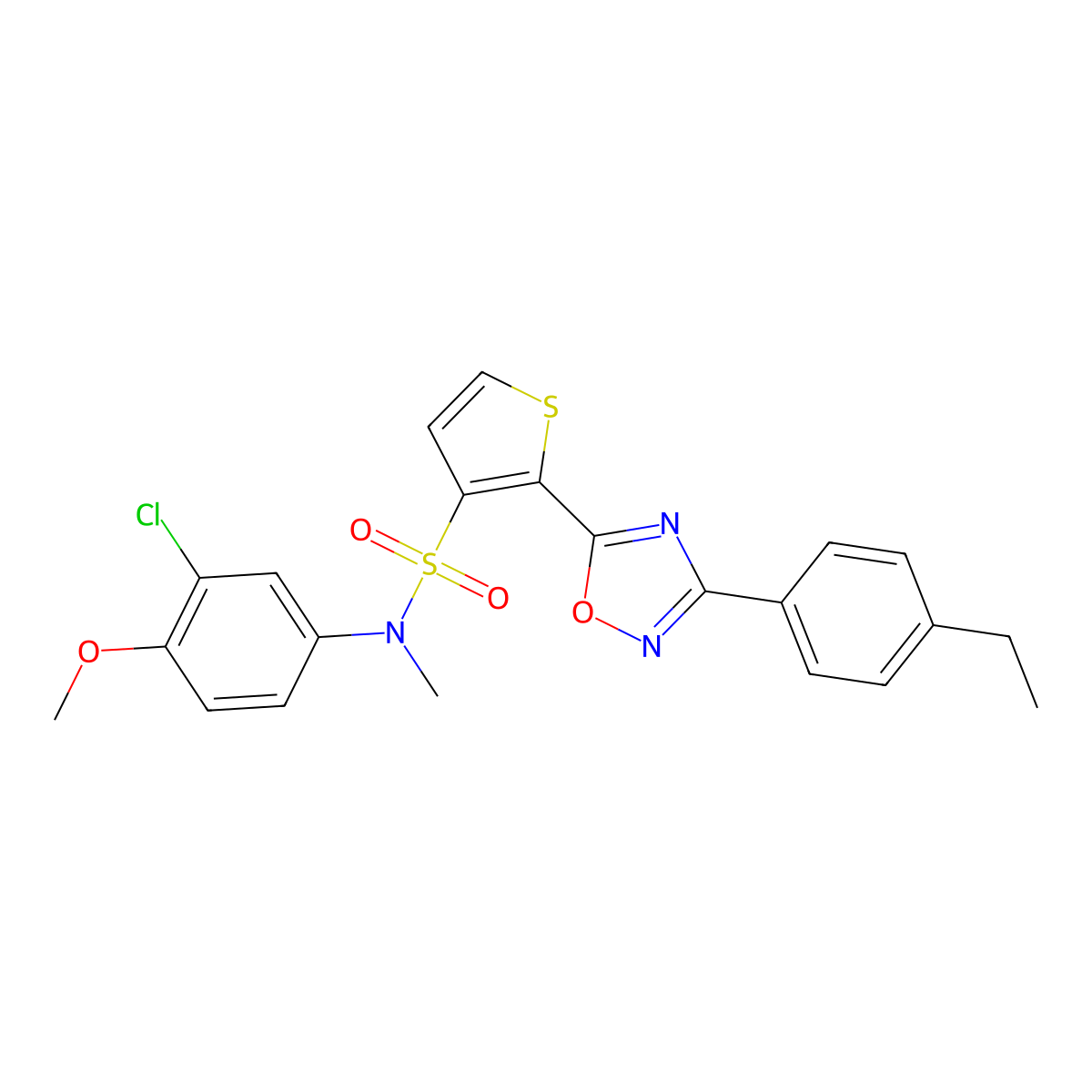 N-(3-chloro-4-methoxyphenyl)-2-[3-(4-ethylphenyl)-1,2,4-oxadiazol-5-yl]-N-methylthiophene-3-sulfonamide molecular structure, CAS 1207049-56-6