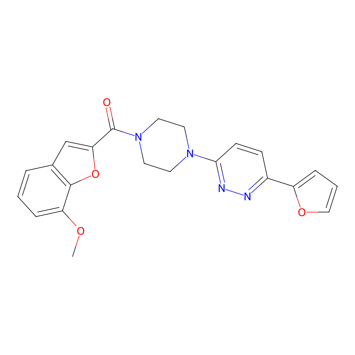 (4-(6-(Furan-2-yl)pyridazin-3-yl)piperazin-1-yl)(7-methoxybenzofuran-2-yl)methanone molecular structure, CAS 1207049-59-9
