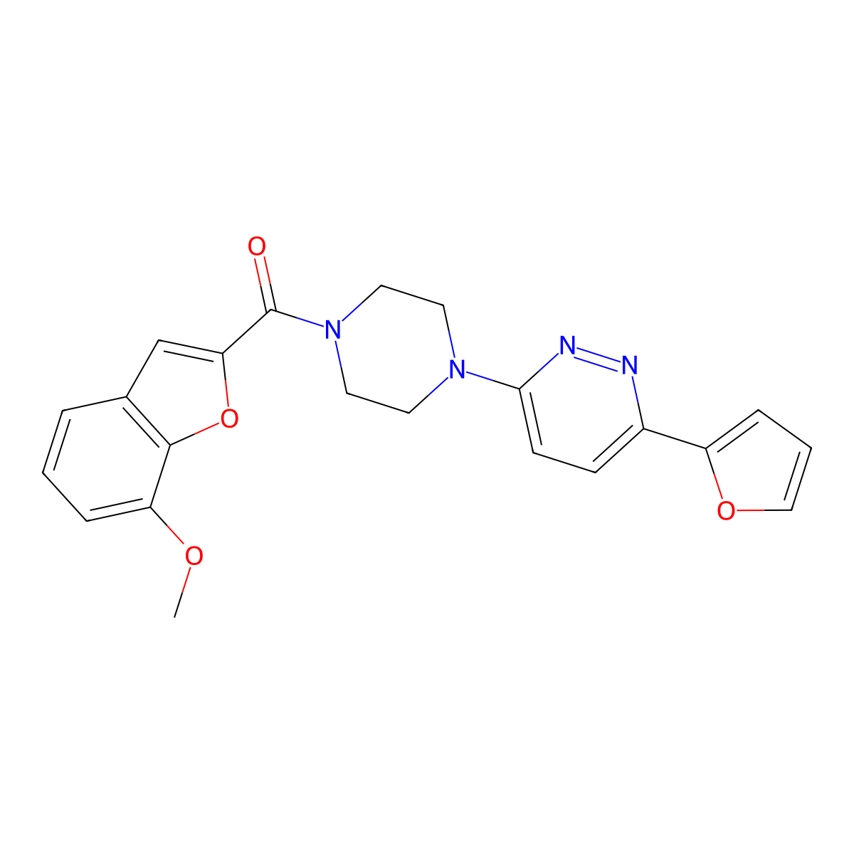(4-(6-(Furan-2-yl)pyridazin-3-yl)piperazin-1-yl)(7-methoxybenzofuran-2-yl)methanone molecular structure, CAS 1207049-59-9