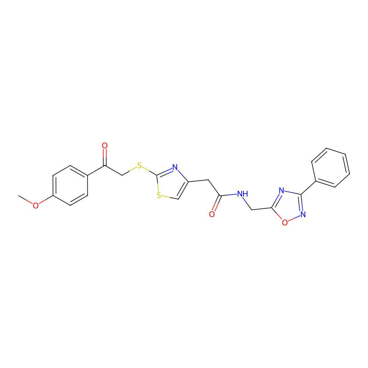 2-(2-((2-(4-methoxyphenyl)-2-oxoethyl)thio)thiazol-4-yl)-N-((3-phenyl-1,2,4-oxadiazol-5-yl)methyl)acetamide molecular structure, CAS 1207049-62-4