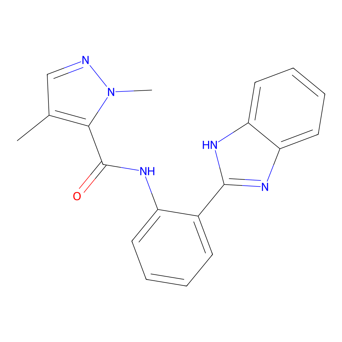 N-(2-(1H-benzo[d]imidazol-2-yl)phenyl)-1,4-dimethyl-1H-pyrazole-5-carboxamide molecular structure, CAS 1207049-68-0