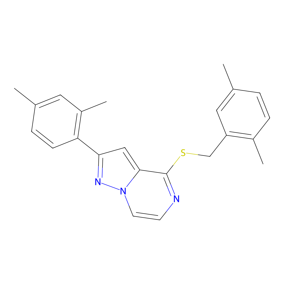 4-[(2,5-Dimethylbenzyl)thio]-2-(2,4-dimethylphenyl)pyrazolo[1,5-a]pyrazine molecular structure, CAS 1207049-70-4