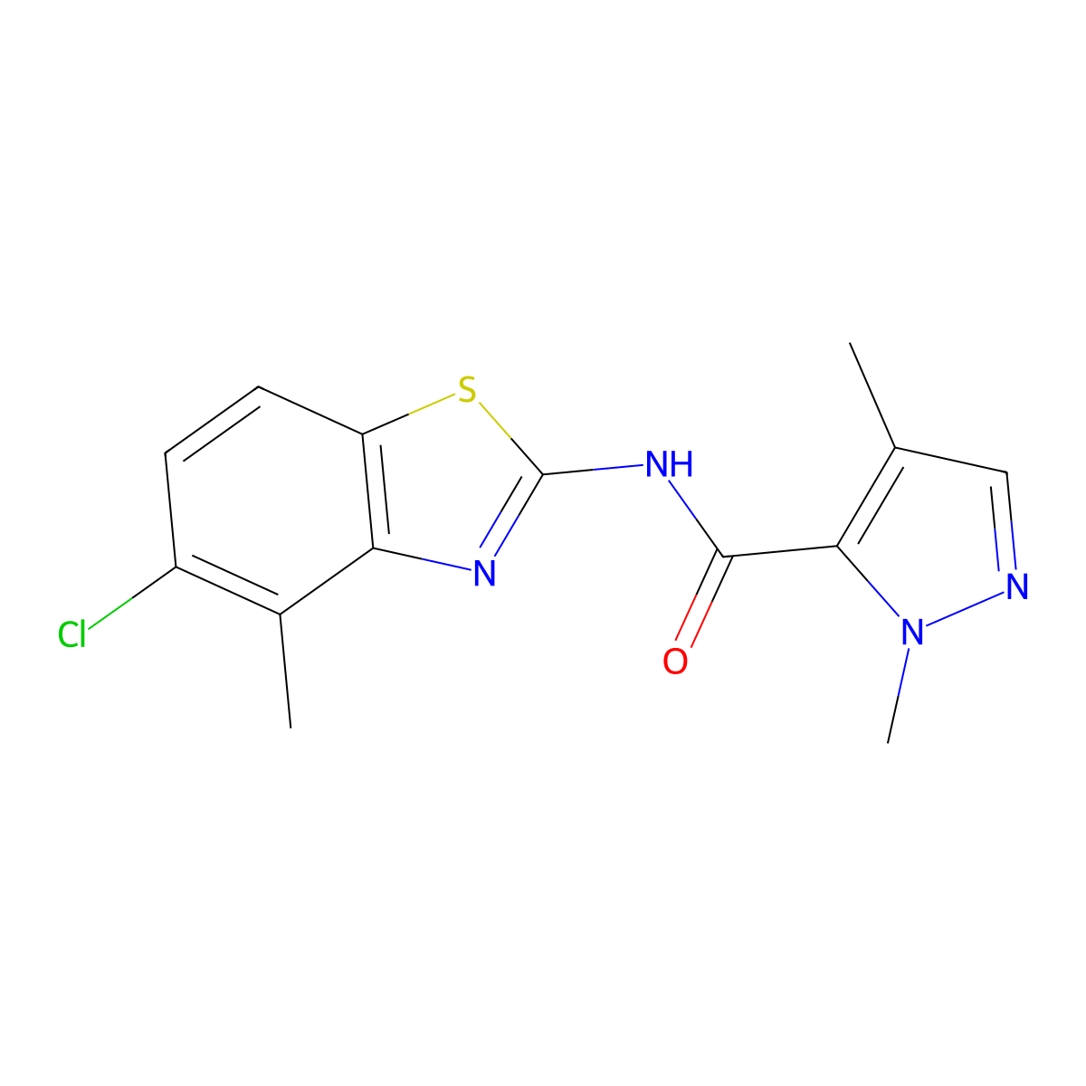 N-(5-chloro-4-methylbenzo[d]thiazol-2-yl)-1,4-dimethyl-1H-pyrazole-5-carboxamide molecular structure, CAS 1207049-71-5
