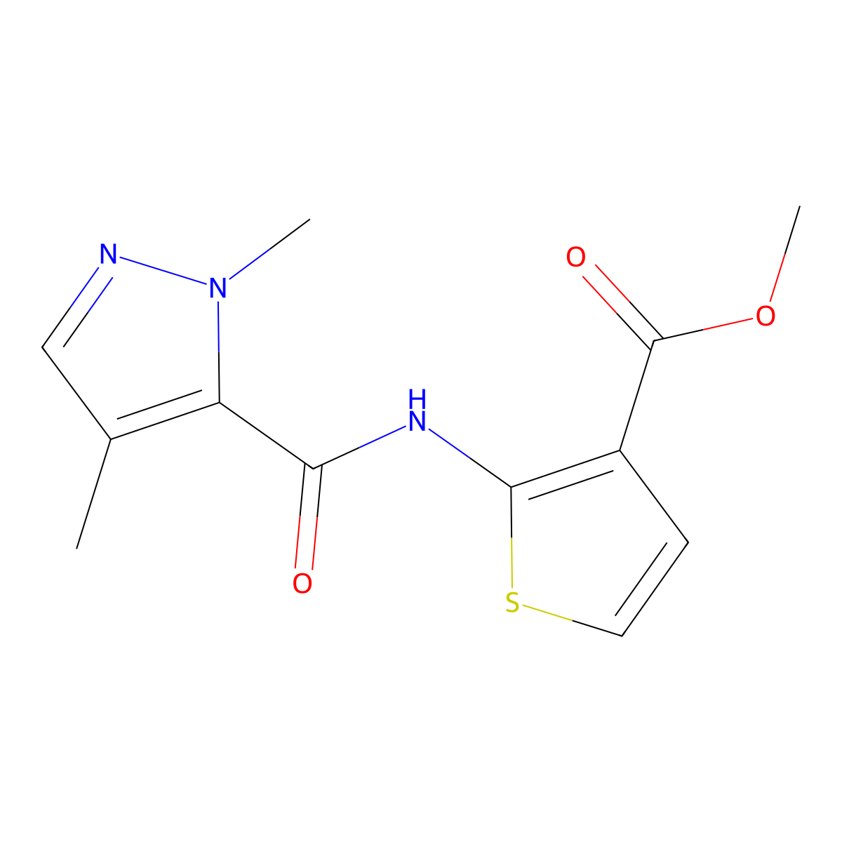 methyl 2-(1,4-dimethyl-1H-pyrazole-5-carboxamido)thiophene-3-carboxylate molecular structure, CAS 1207049-73-7