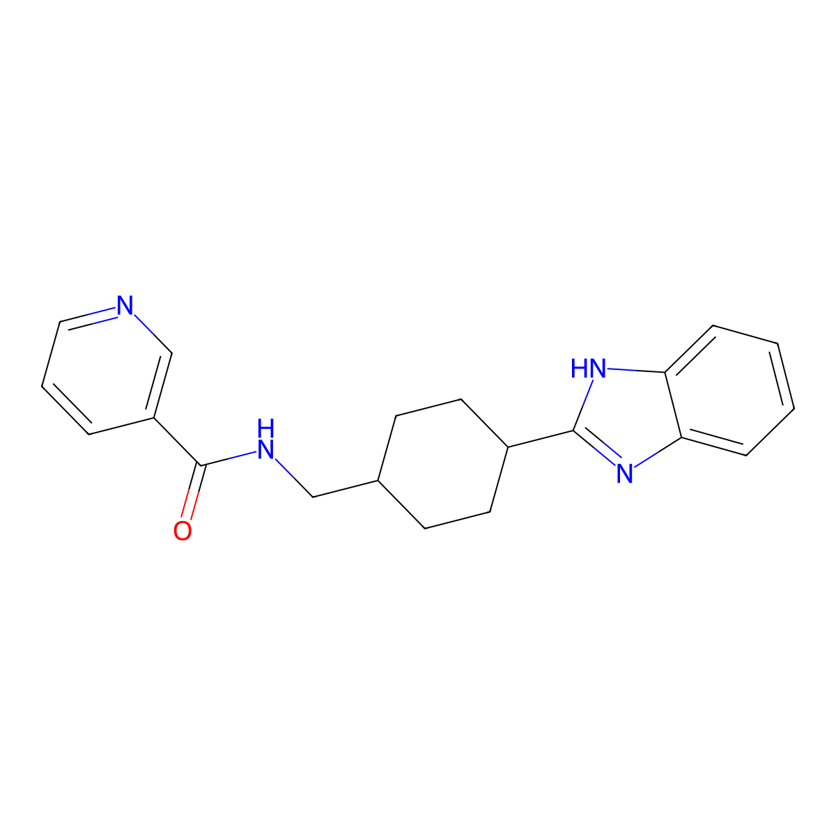 N-((4-(1H-benzo[d]imidazol-2-yl)cyclohexyl)methyl)nicotinamide molecular structure, CAS 1207049-77-1