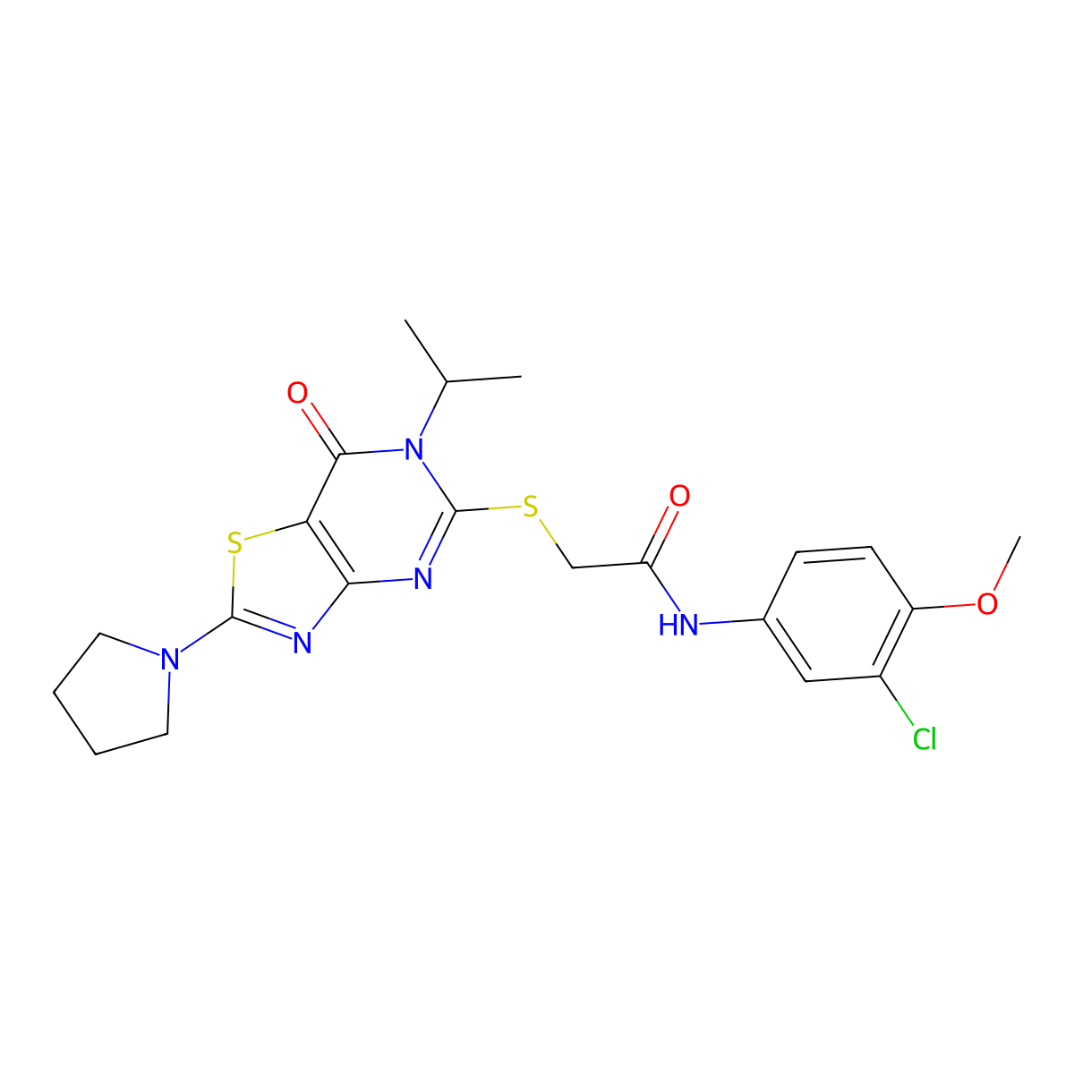 N~1~-(3-chloro-4-methoxyphenyl)-2-{[6-isopropyl-7-oxo-2-(1-pyrrolidinyl)-6,7-dihydro[1,3]thiazolo[4,5-d]pyrimidin-5-yl]sulfanyl}acetamide molecular structure, CAS 1207049-83-9