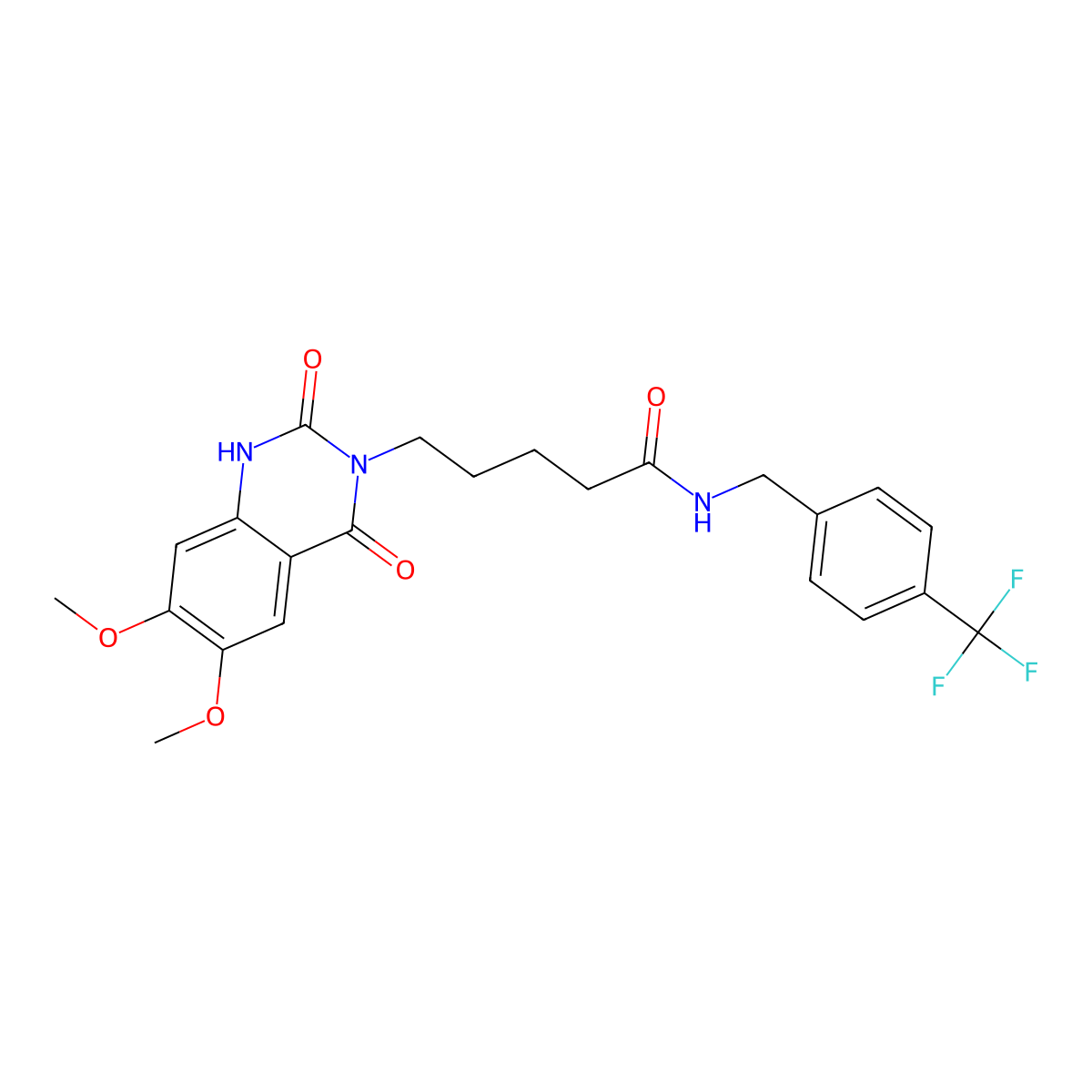 5-(6,7-dimethoxy-2,4-dioxo-1,2-dihydroquinazolin-3(4H)-yl)-N-(4-(trifluoromethyl)benzyl)pentanamide molecular structure, CAS 1207049-84-0