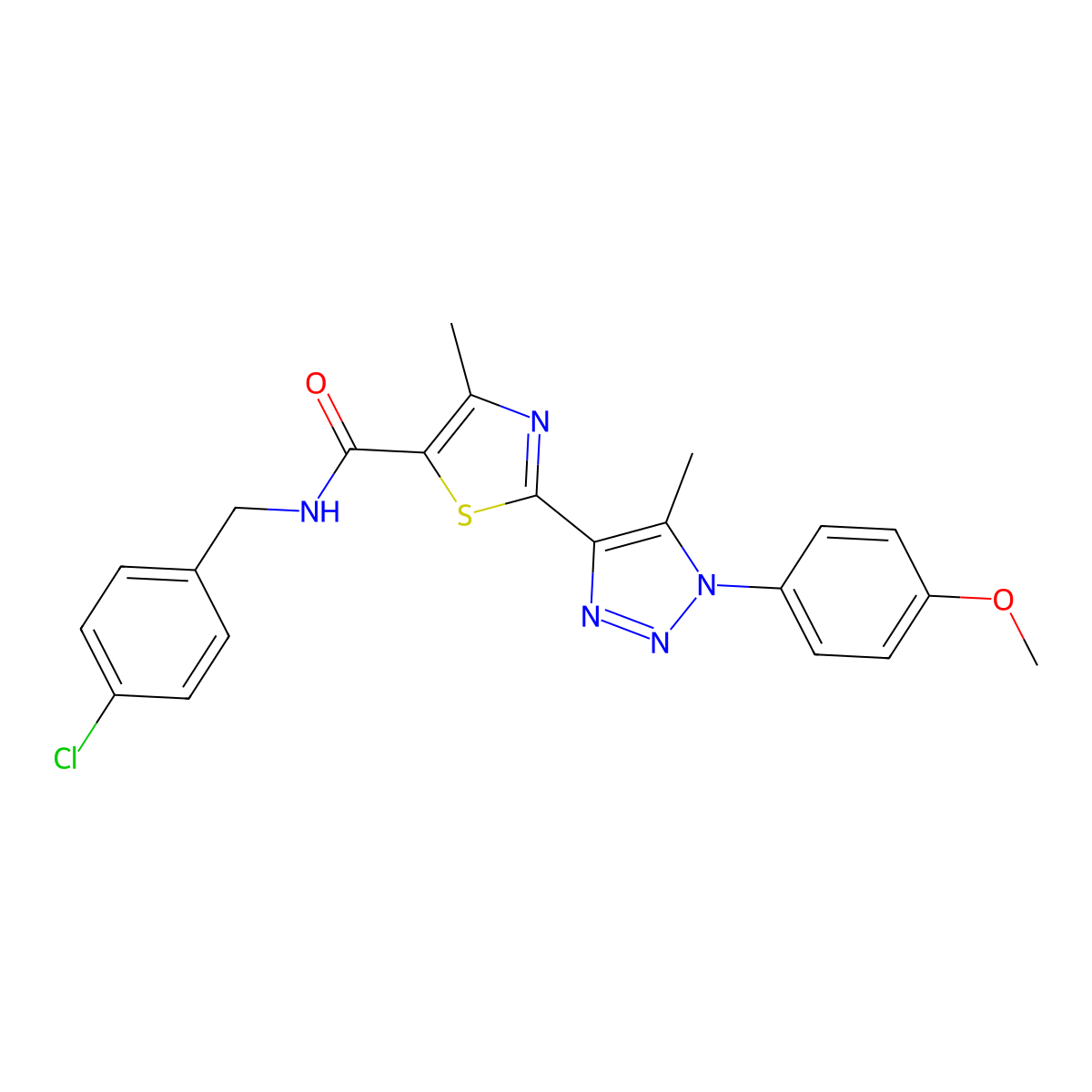 N-(4-chlorobenzyl)-2-(1-(4-methoxyphenyl)-5-methyl-1H-1,2,3-triazol-4-yl)-4-methylthiazole-5-carboxamide molecular structure, CAS 1207049-89-5