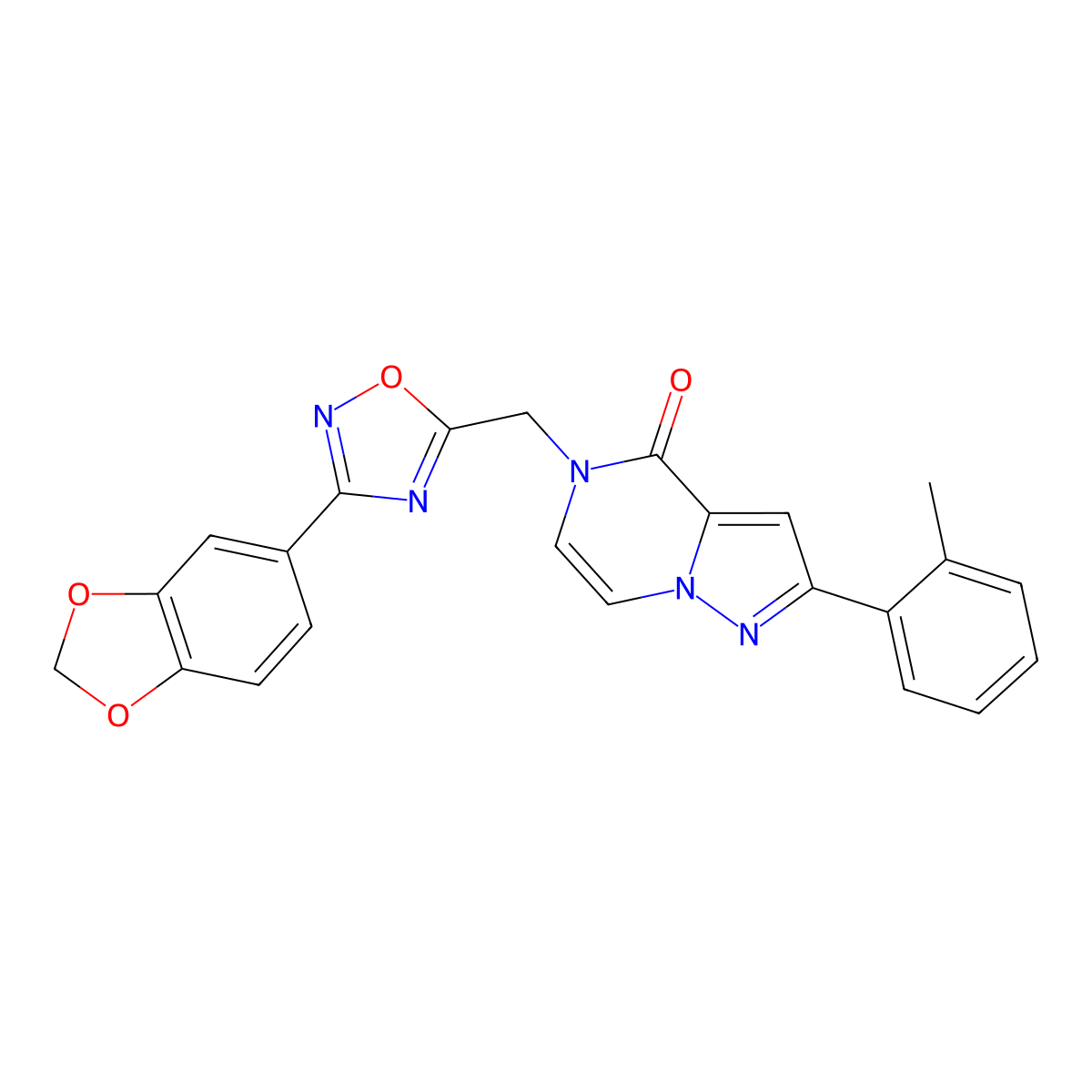 5-((3-(benzo[d][1,3]dioxol-5-yl)-1,2,4-oxadiazol-5-yl)methyl)-2-(o-tolyl)pyrazolo[1,5-a]pyrazin-4(5H)-one molecular structure, CAS 1207049-90-8