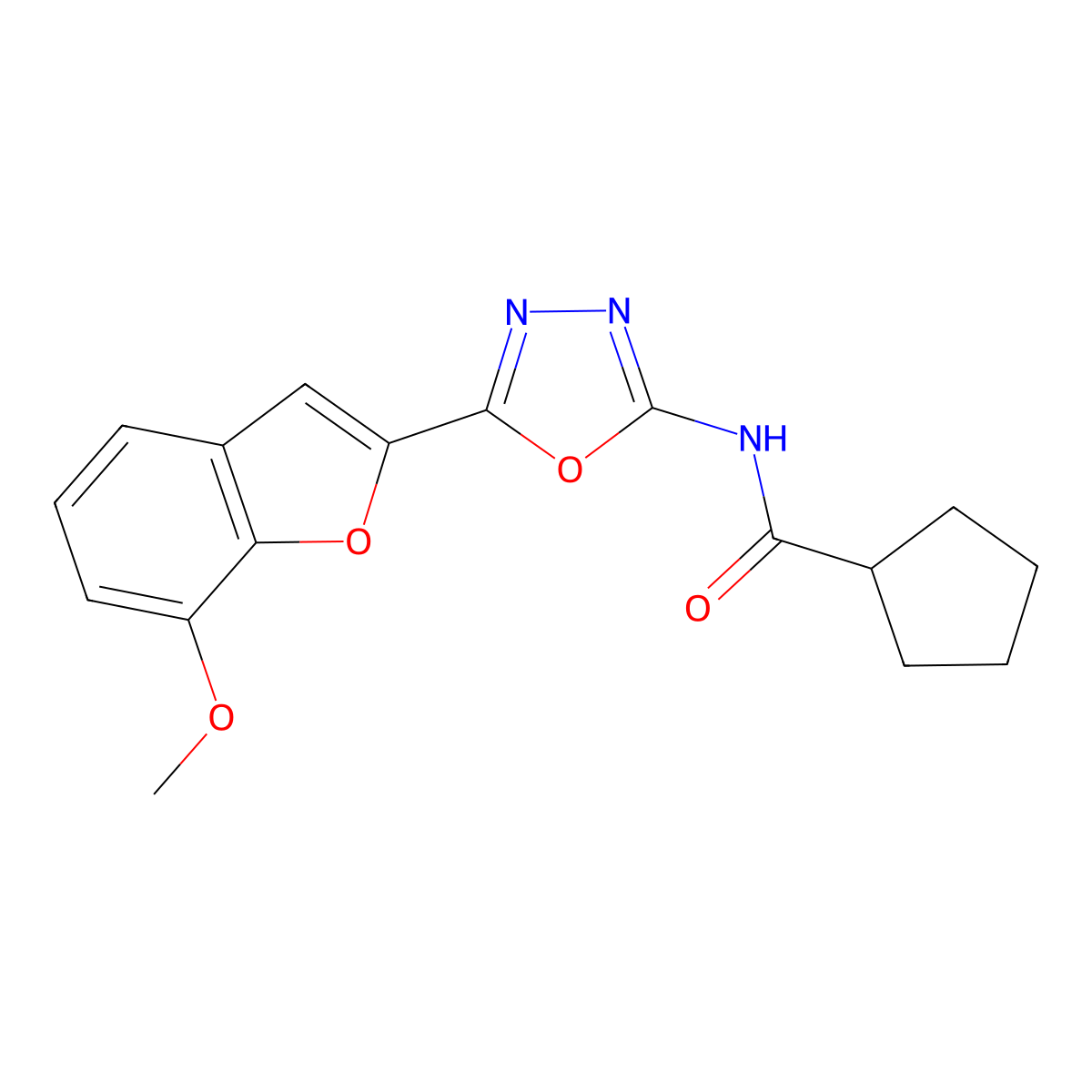 N-(5-(7-methoxybenzofuran-2-yl)-1,3,4-oxadiazol-2-yl)cyclopentanecarboxamide molecular structure, CAS 1207049-93-1