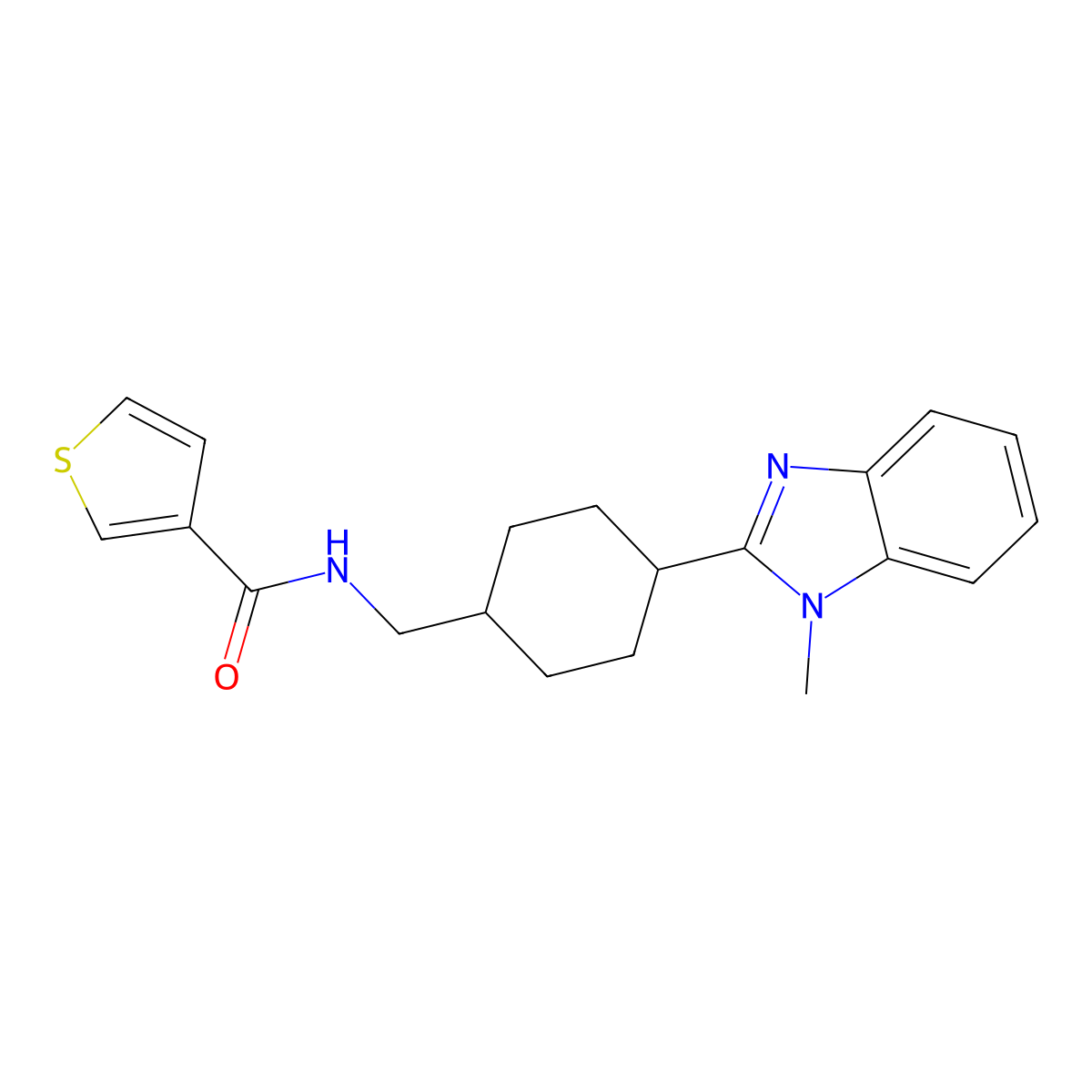 N-((4-(1-methyl-1H-benzo[d]imidazol-2-yl)cyclohexyl)methyl)thiophene-3-carboxamide molecular structure, CAS 1207049-95-3