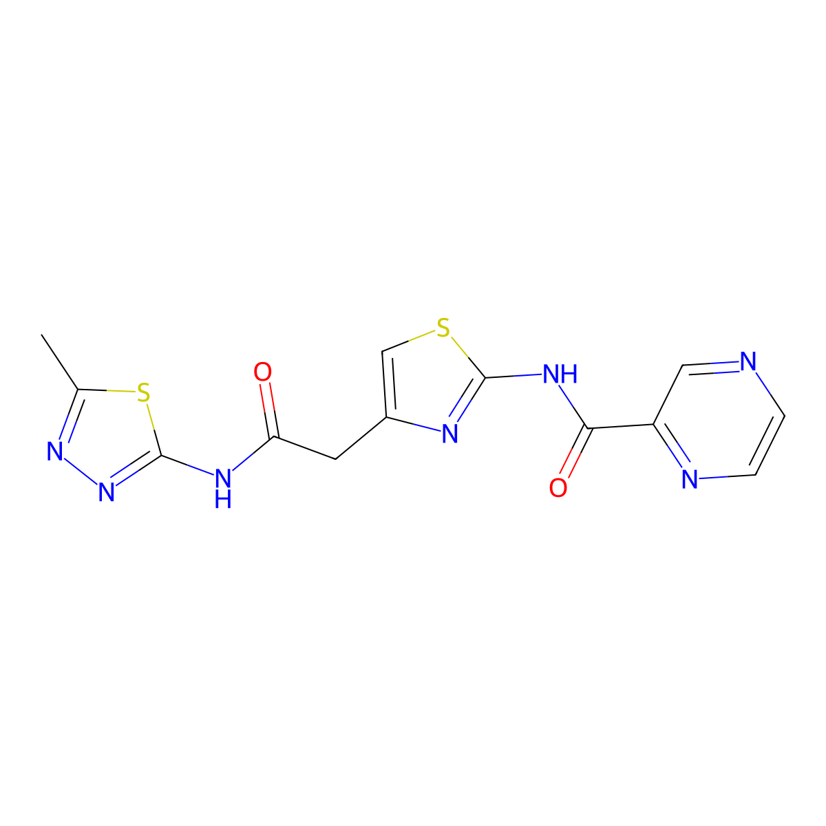 N-(4-(2-((5-methyl-1,3,4-thiadiazol-2-yl)amino)-2-oxoethyl)thiazol-2-yl)pyrazine-2-carboxamide molecular structure, CAS 1207049-96-4