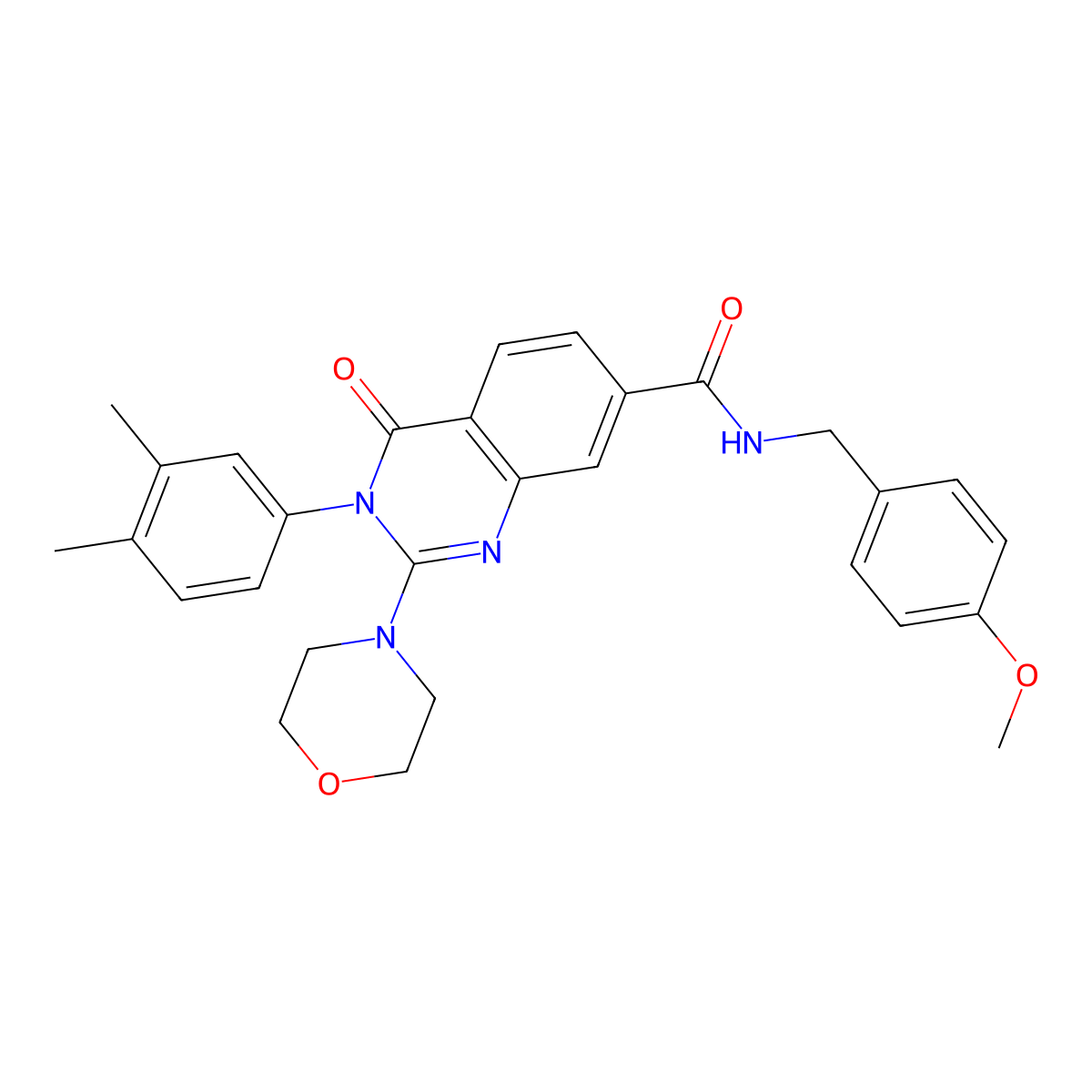 3-(3,4-dimethylphenyl)-N-(4-methoxybenzyl)-2-morpholino-4-oxo-3,4-dihydroquinazoline-7-carboxamide molecular structure, CAS 1207049-97-5