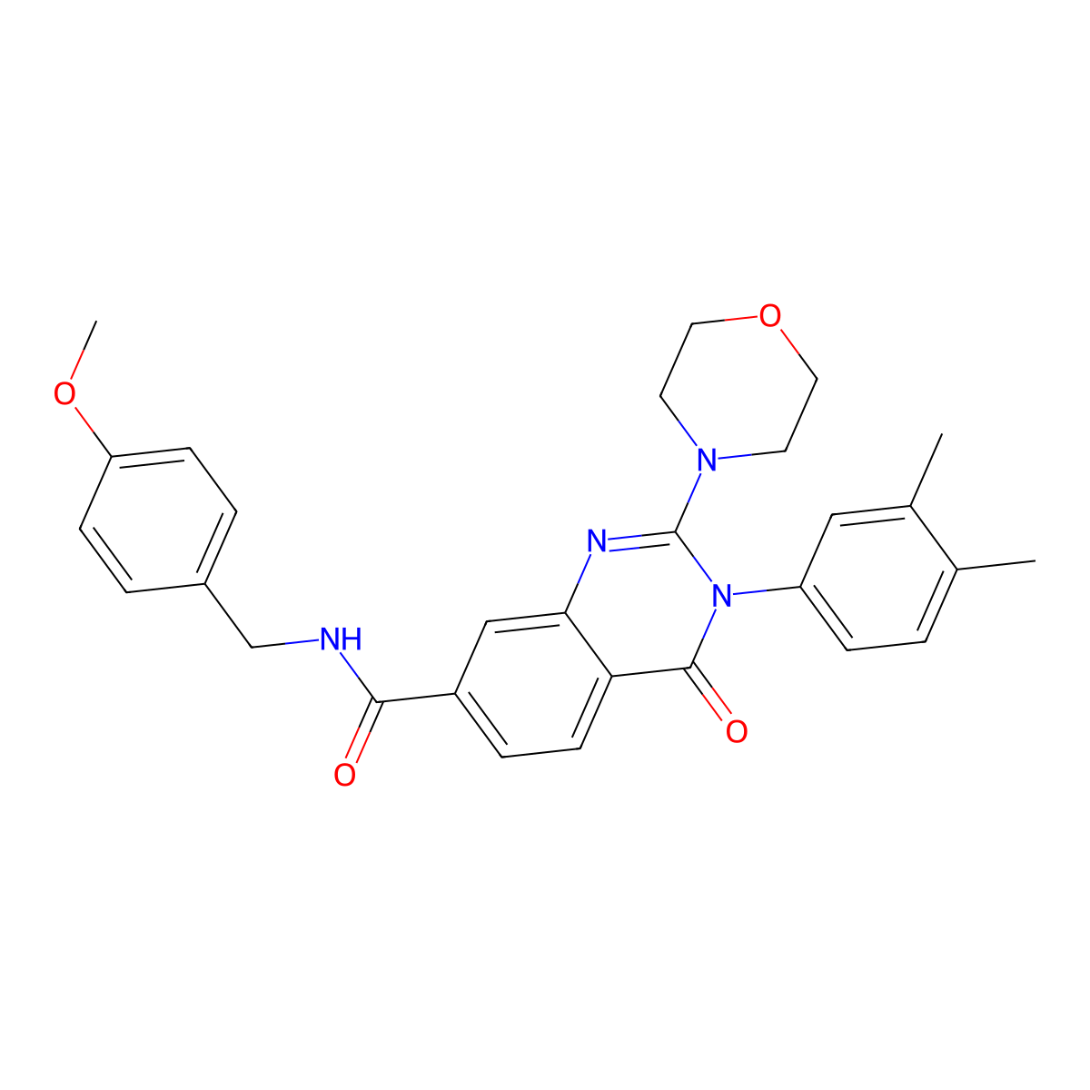 3-(3,4-dimethylphenyl)-N-(4-methoxybenzyl)-2-morpholino-4-oxo-3,4-dihydroquinazoline-7-carboxamide molecular structure, CAS 1207049-97-5
