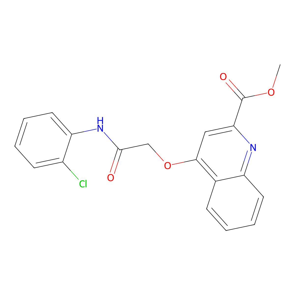 Methyl 4-(2-((2-chlorophenyl)amino)-2-oxoethoxy)quinoline-2-carboxylate molecular structure, CAS 1207050-08-5