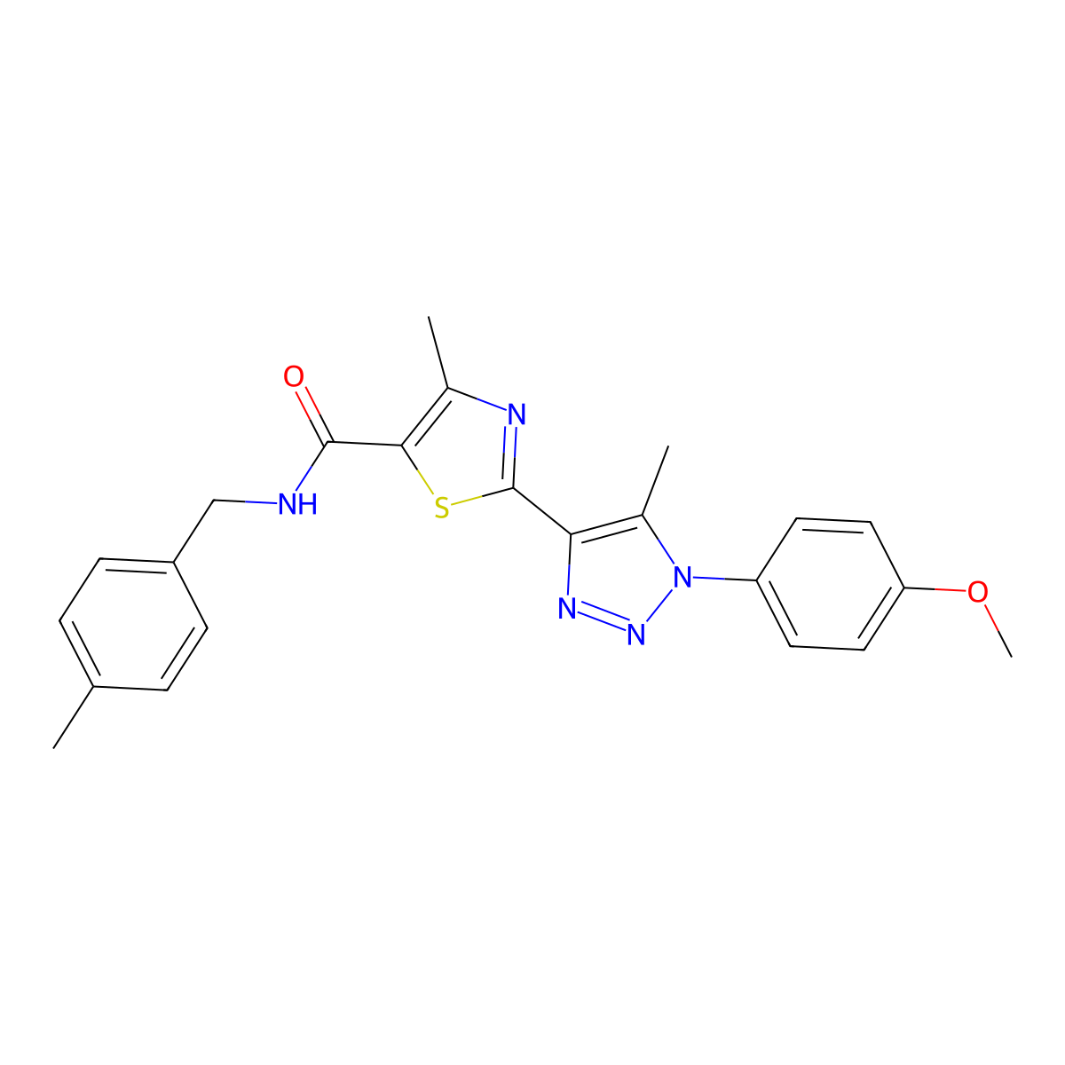 2-(1-(4-methoxyphenyl)-5-methyl-1H-1,2,3-triazol-4-yl)-4-methyl-N-(4-methylbenzyl)thiazole-5-carboxamide molecular structure, CAS 1207050-12-1