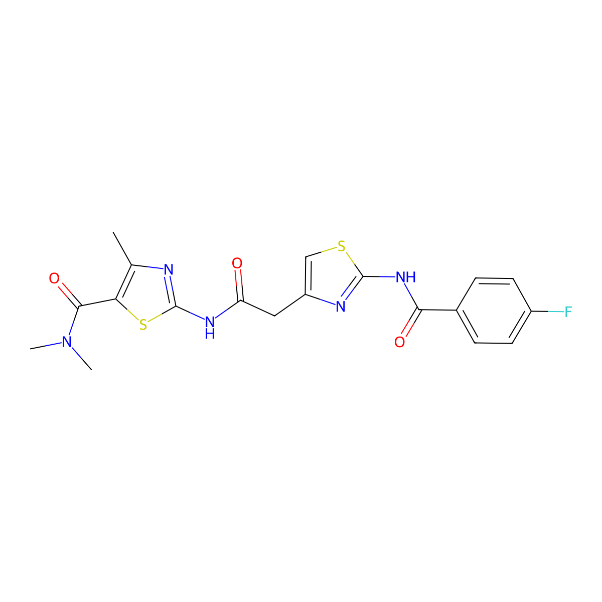 2-(2-(2-(4-fluorobenzamido)thiazol-4-yl)acetamido)-N,N,4-trimethylthiazole-5-carboxamide molecular structure, CAS 1207050-14-3