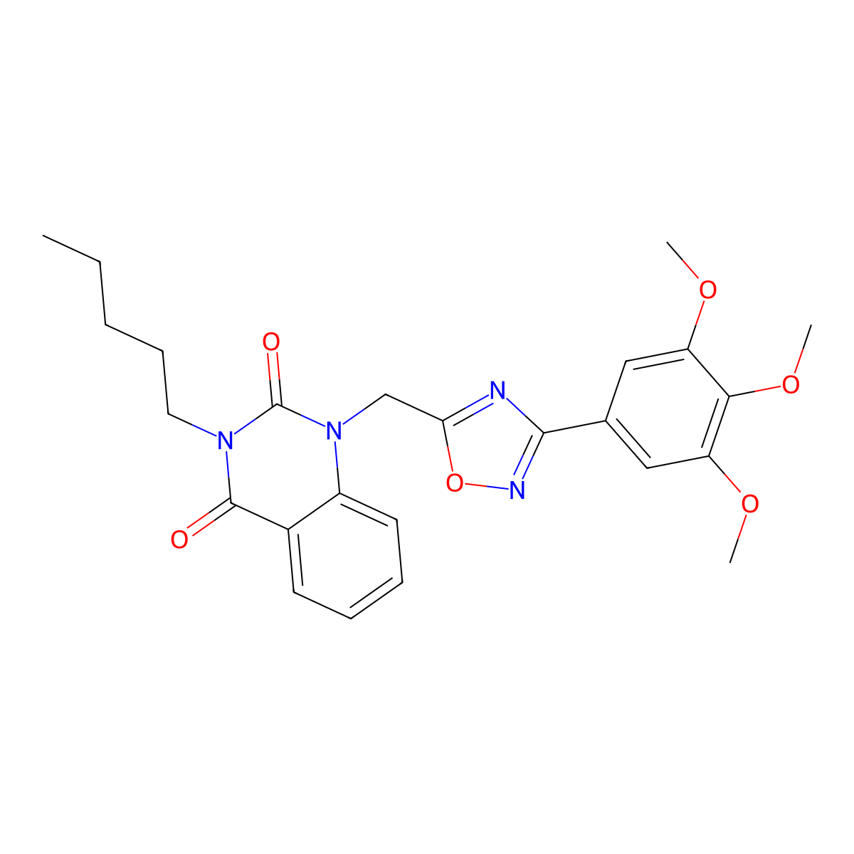 3-Pentyl-1-{[3-(3,4,5-trimethoxyphenyl)-1,2,4-oxadiazol-5-yl]methyl}-1,2,3,4-tetrahydroquinazoline-2,4-dione molecular structure, CAS 1207050-18-7
