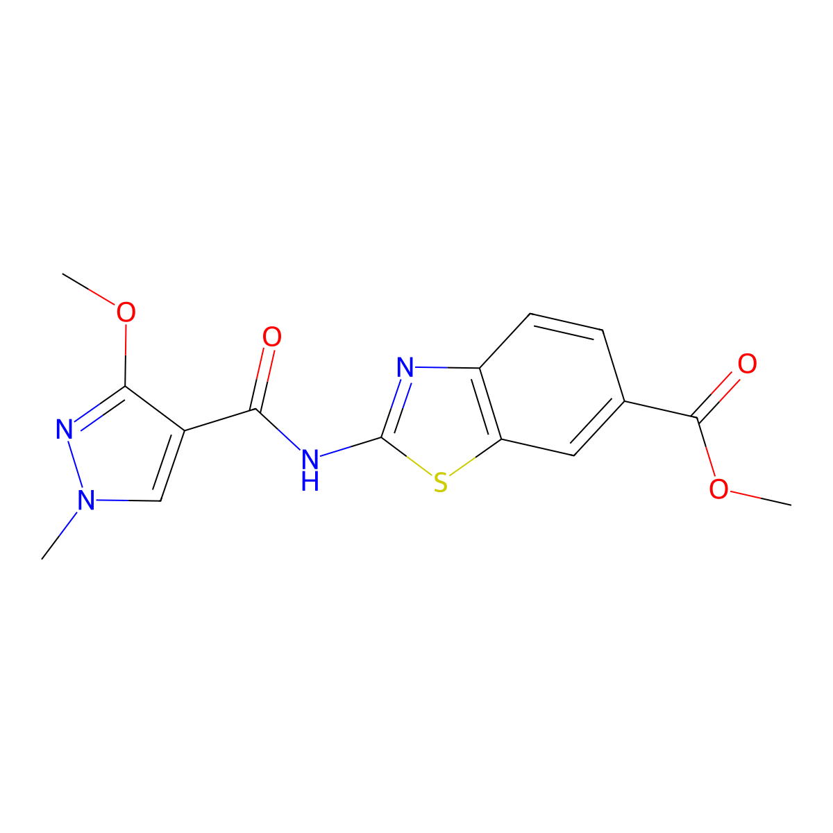 methyl 2-(3-methoxy-1-methyl-1H-pyrazole-4-carboxamido)benzo[d]thiazole-6-carboxylate molecular structure, CAS 1207050-20-1