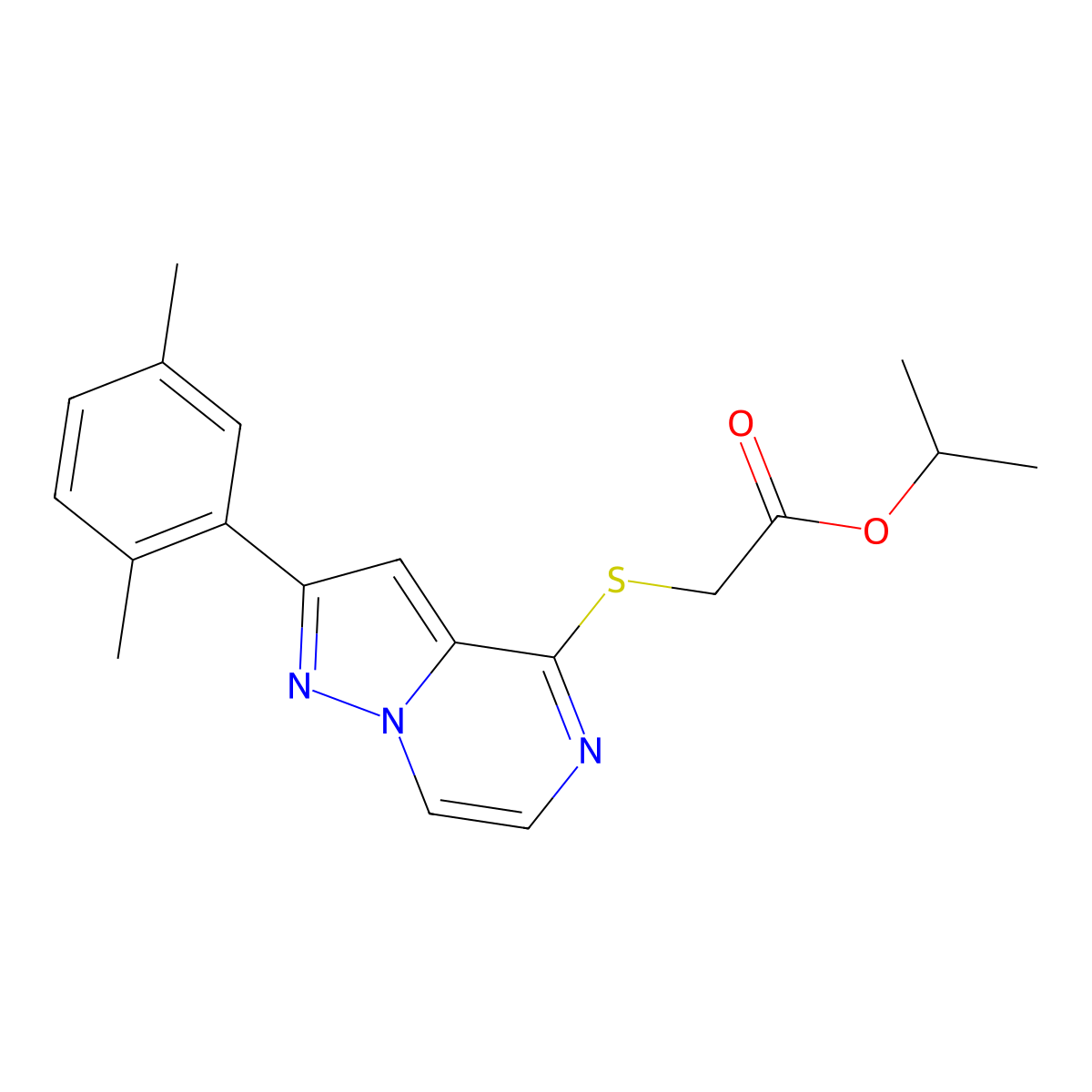 Isopropyl {[2-(2,5-dimethylphenyl)pyrazolo[1,5-a]pyrazin-4-yl]thio}acetate molecular structure, CAS 1207050-33-6