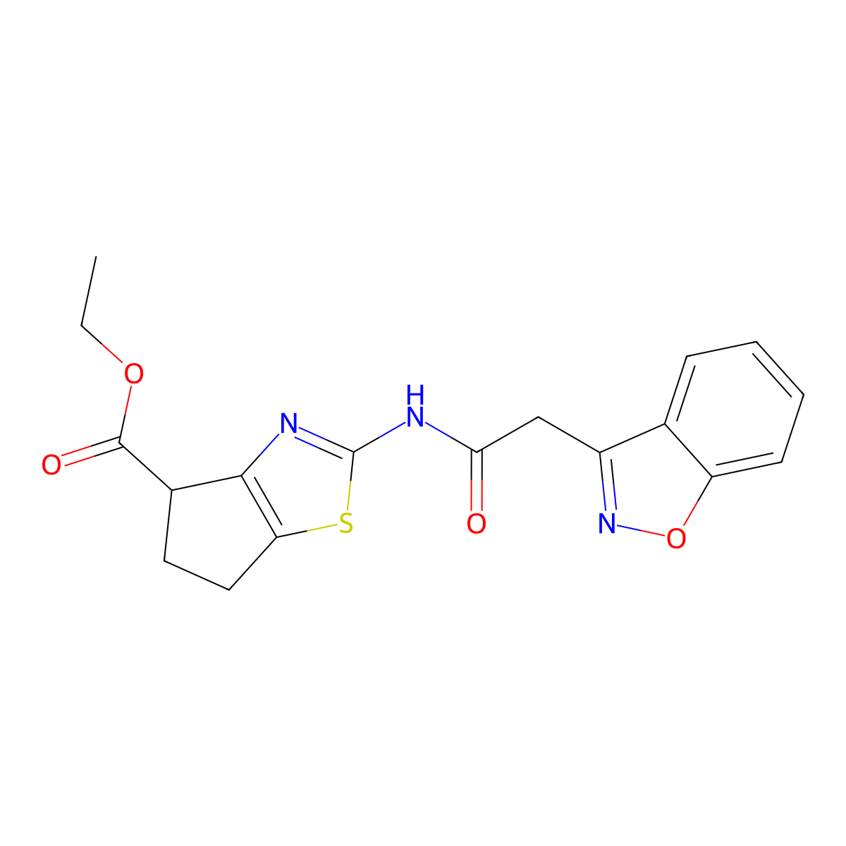 ethyl 2-(2-(benzo[d]isoxazol-3-yl)acetamido)-5,6-dihydro-4H-cyclopenta[d]thiazole-4-carboxylate molecular structure, CAS 1207050-34-7