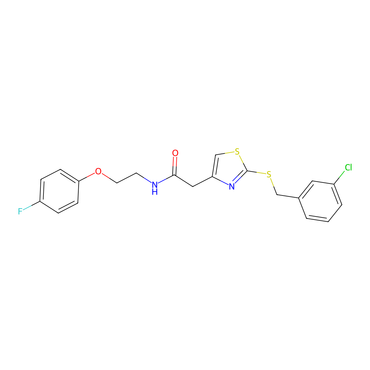 2-(2-((3-chlorobenzyl)thio)thiazol-4-yl)-N-(2-(4-fluorophenoxy)ethyl)acetamide molecular structure, CAS 1207050-42-7