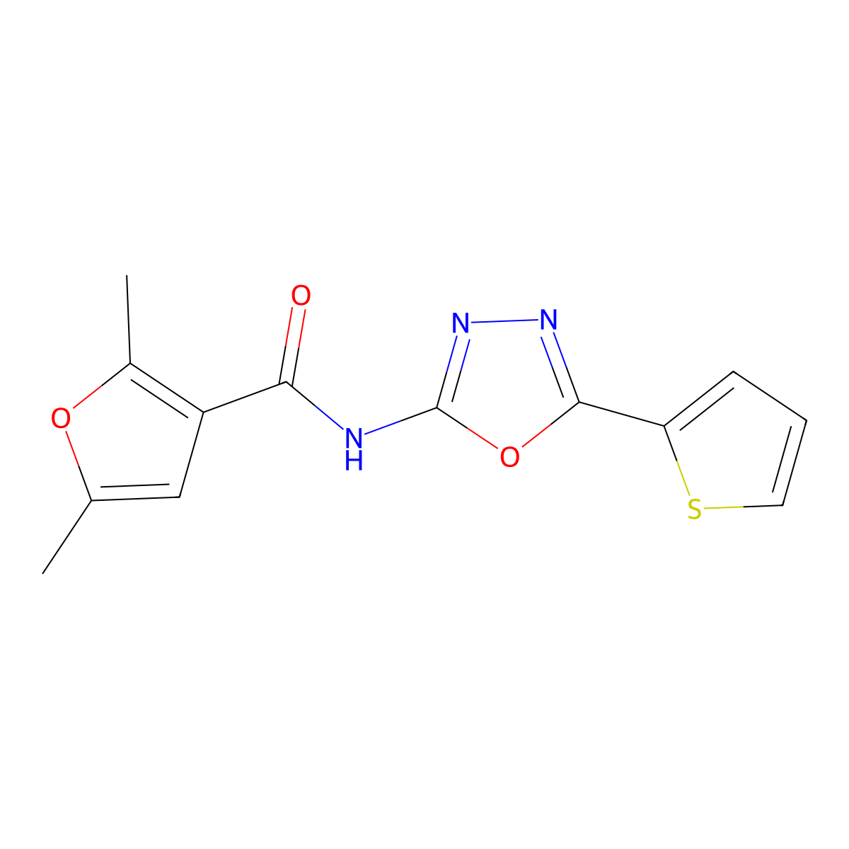 2,5-dimethyl-N-[5-(thiophen-2-yl)-1,3,4-oxadiazol-2-yl]furan-3-carboxamide molecular structure, CAS 1207050-49-4