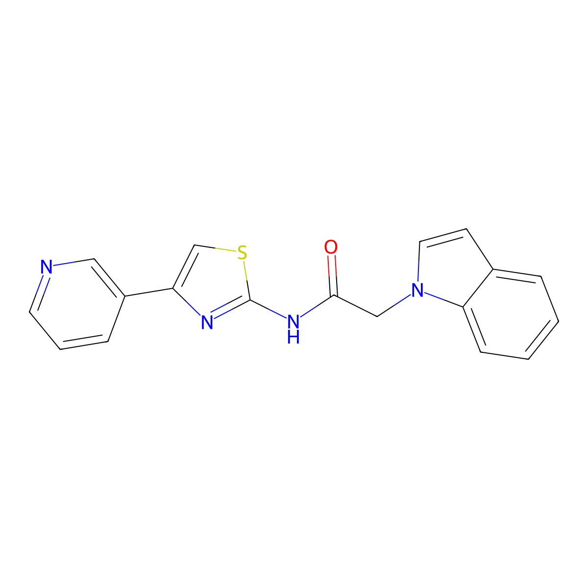 2-(1H-indol-1-yl)-N-(4-(pyridin-3-yl)thiazol-2-yl)acetamide molecular structure, CAS 1207050-51-8