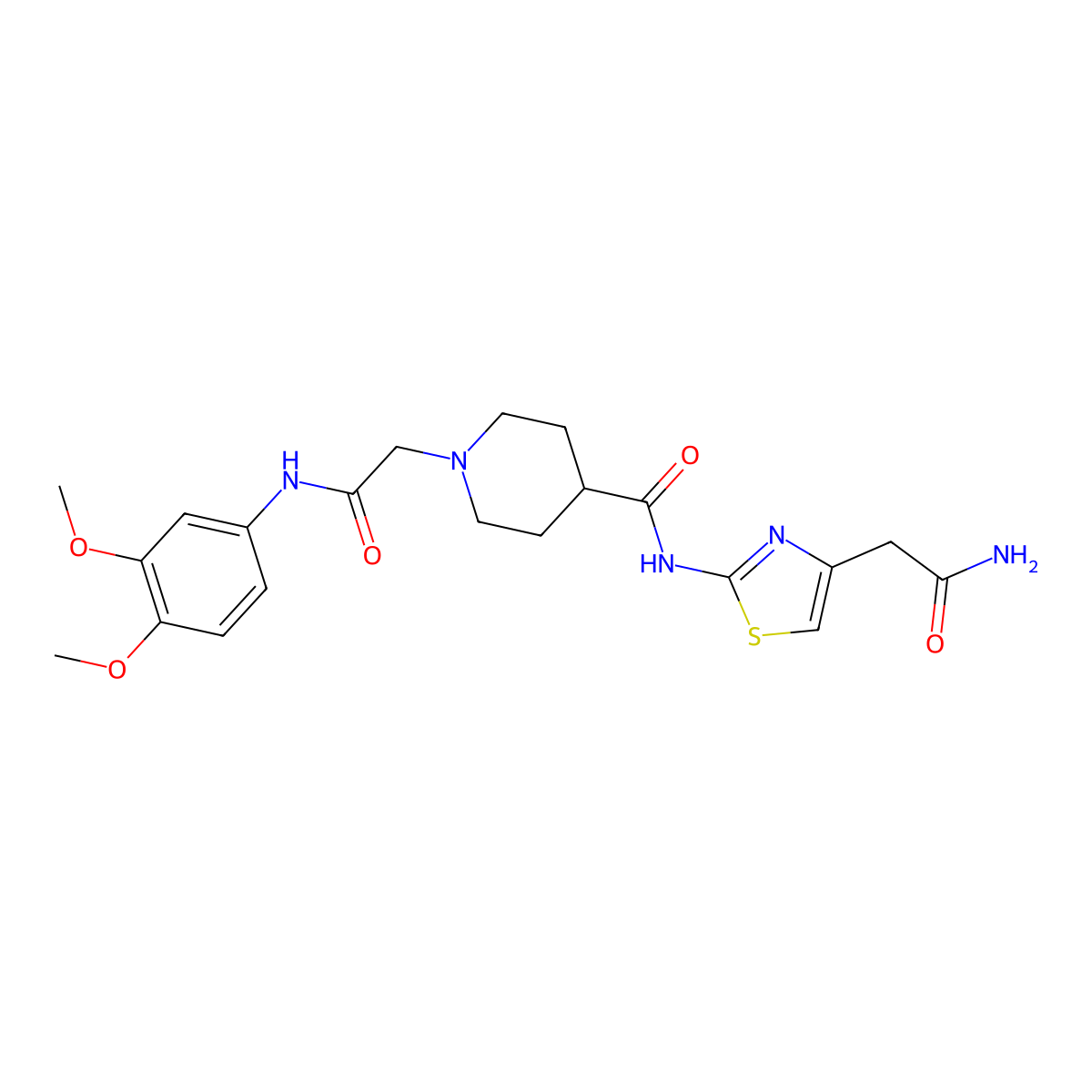 N-(4-(2-amino-2-oxoethyl)thiazol-2-yl)-1-(2-((3,4-dimethoxyphenyl)amino)-2-oxoethyl)piperidine-4-carboxamide molecular structure, CAS 1207050-60-9
