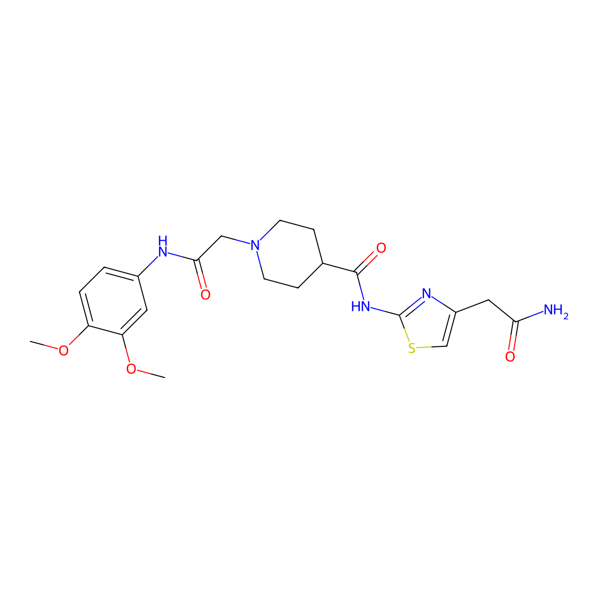 N-(4-(2-amino-2-oxoethyl)thiazol-2-yl)-1-(2-((3,4-dimethoxyphenyl)amino)-2-oxoethyl)piperidine-4-carboxamide molecular structure, CAS 1207050-60-9