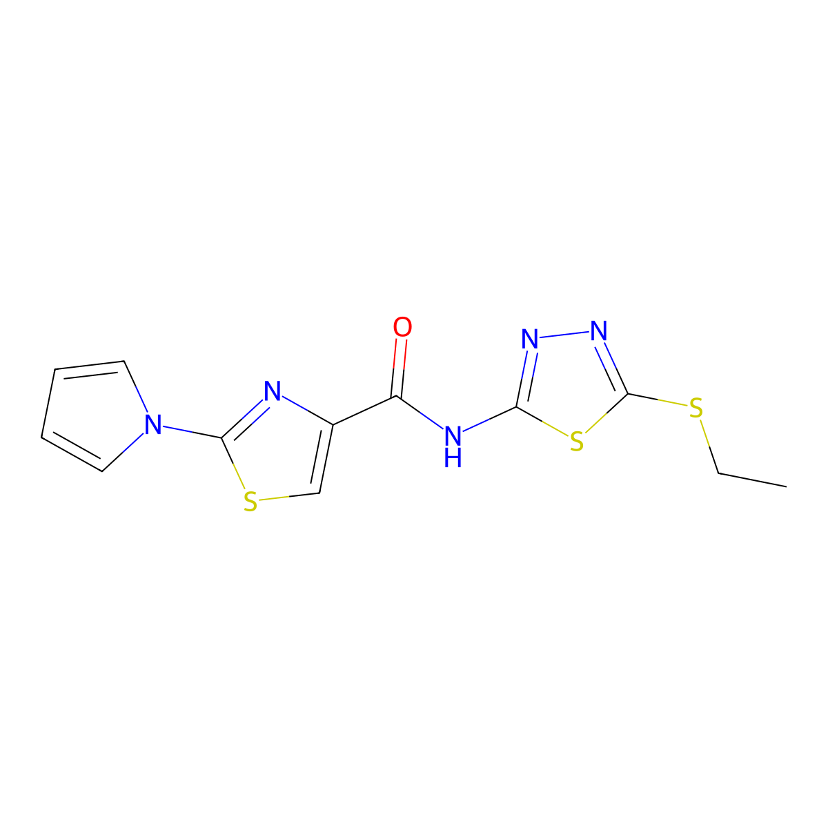 N-(5-(ethylthio)-1,3,4-thiadiazol-2-yl)-2-(1H-pyrrol-1-yl)thiazole-4-carboxamide molecular structure, CAS 1207050-64-3