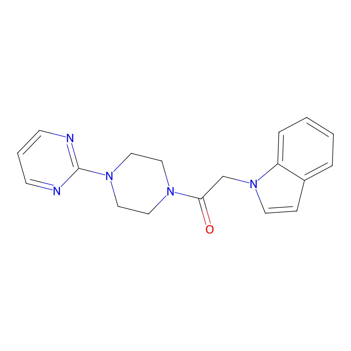 2-(1H-indol-1-yl)-1-(4-(pyrimidin-2-yl)piperazin-1-yl)ethanone molecular structure, CAS 1207050-66-5