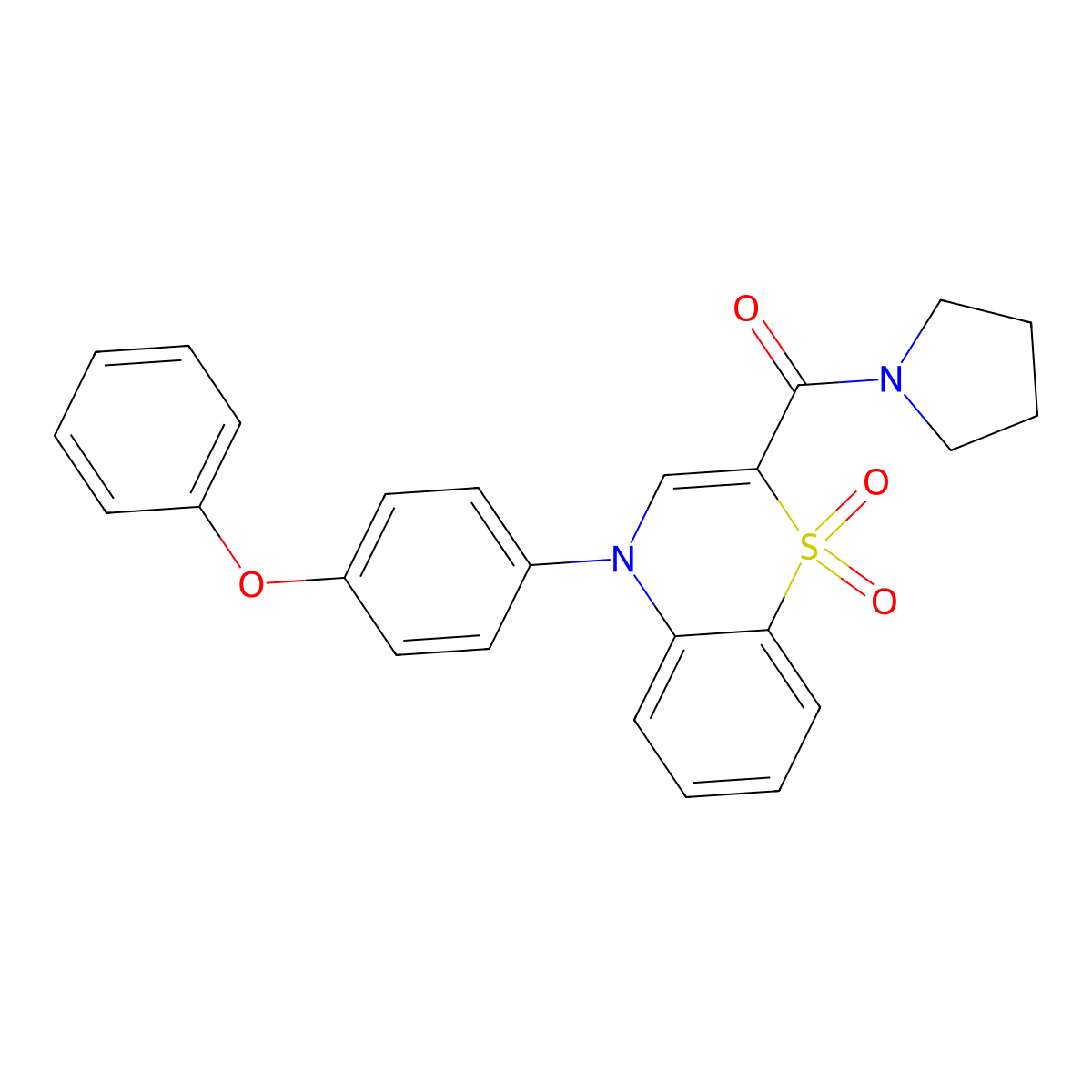 (1,1-dioxido-4-(4-phenoxyphenyl)-4H-benzo[b][1,4]thiazin-2-yl)(pyrrolidin-1-yl)methanone molecular structure, CAS 1207050-83-6