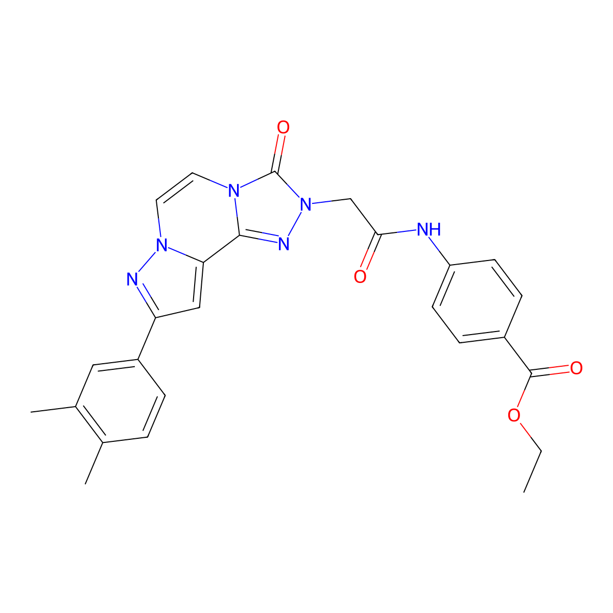 Ethyl 4-{2-[11-(3,4-dimethylphenyl)-5-oxo-3,4,6,9,10-pentaazatricyclo[7.3.0.0^{2,6}]dodeca-1(12),2,7,10-tetraen-4-yl]acetamido}benzoate molecular structure, CAS 1207050-87-0