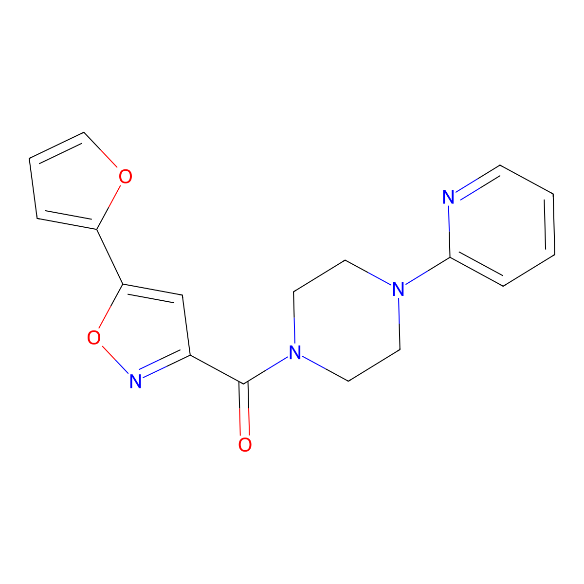 (5-(Furan-2-yl)isoxazol-3-yl)(4-(pyridin-2-yl)piperazin-1-yl)methanone molecular structure, CAS 1207050-88-1