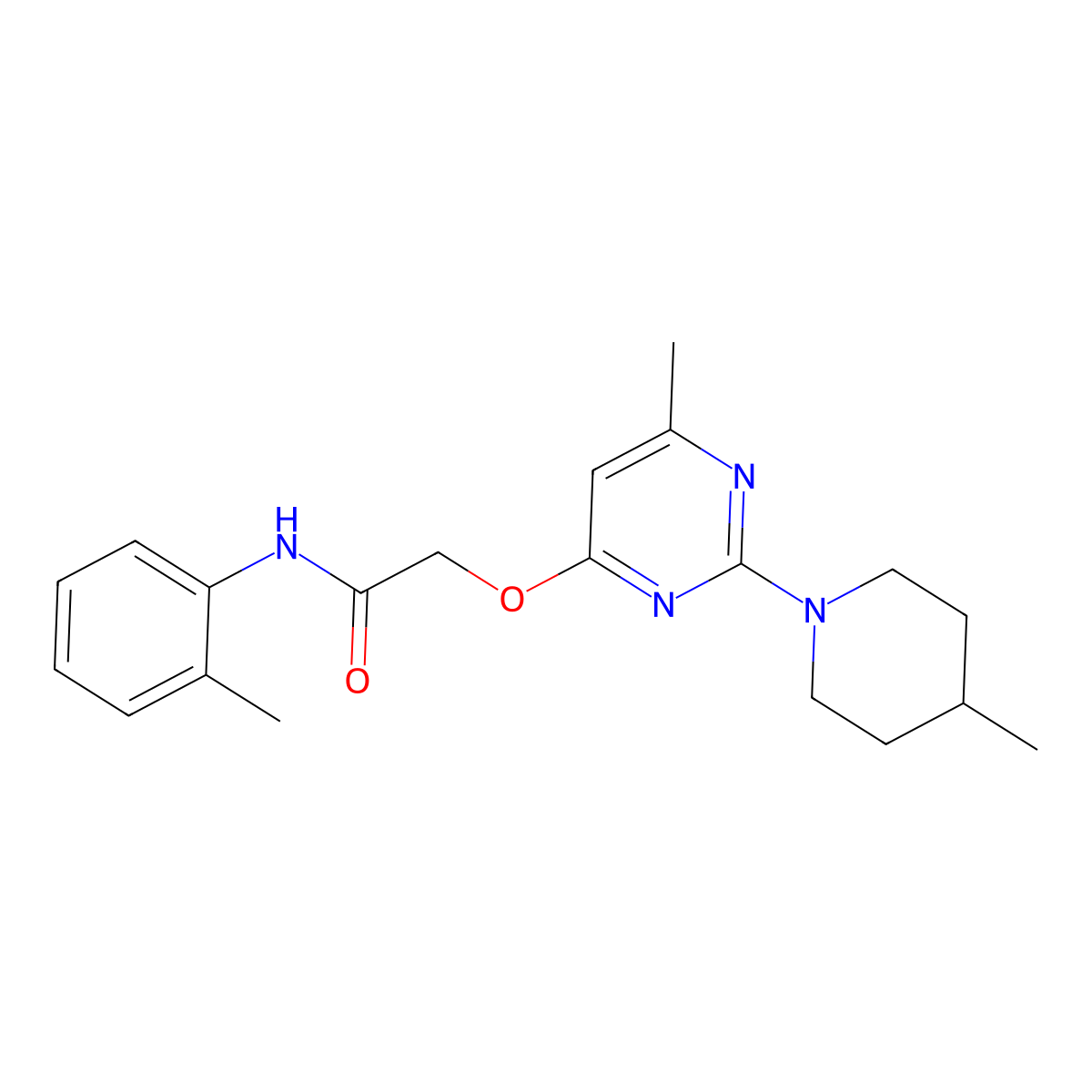 2-{[6-methyl-2-(4-methylpiperidin-1-yl)pyrimidin-4-yl]oxy}-N-(2-methylphenyl)acetamide molecular structure, CAS 1207050-90-5