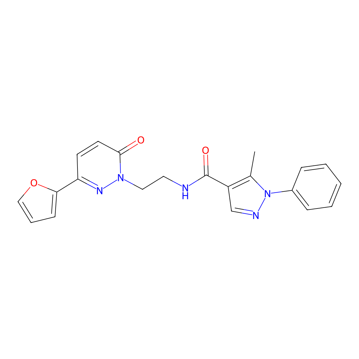 N-(2-(3-(furan-2-yl)-6-oxopyridazin-1(6H)-yl)ethyl)-5-methyl-1-phenyl-1H-pyrazole-4-carboxamide molecular structure, CAS 1207050-94-9