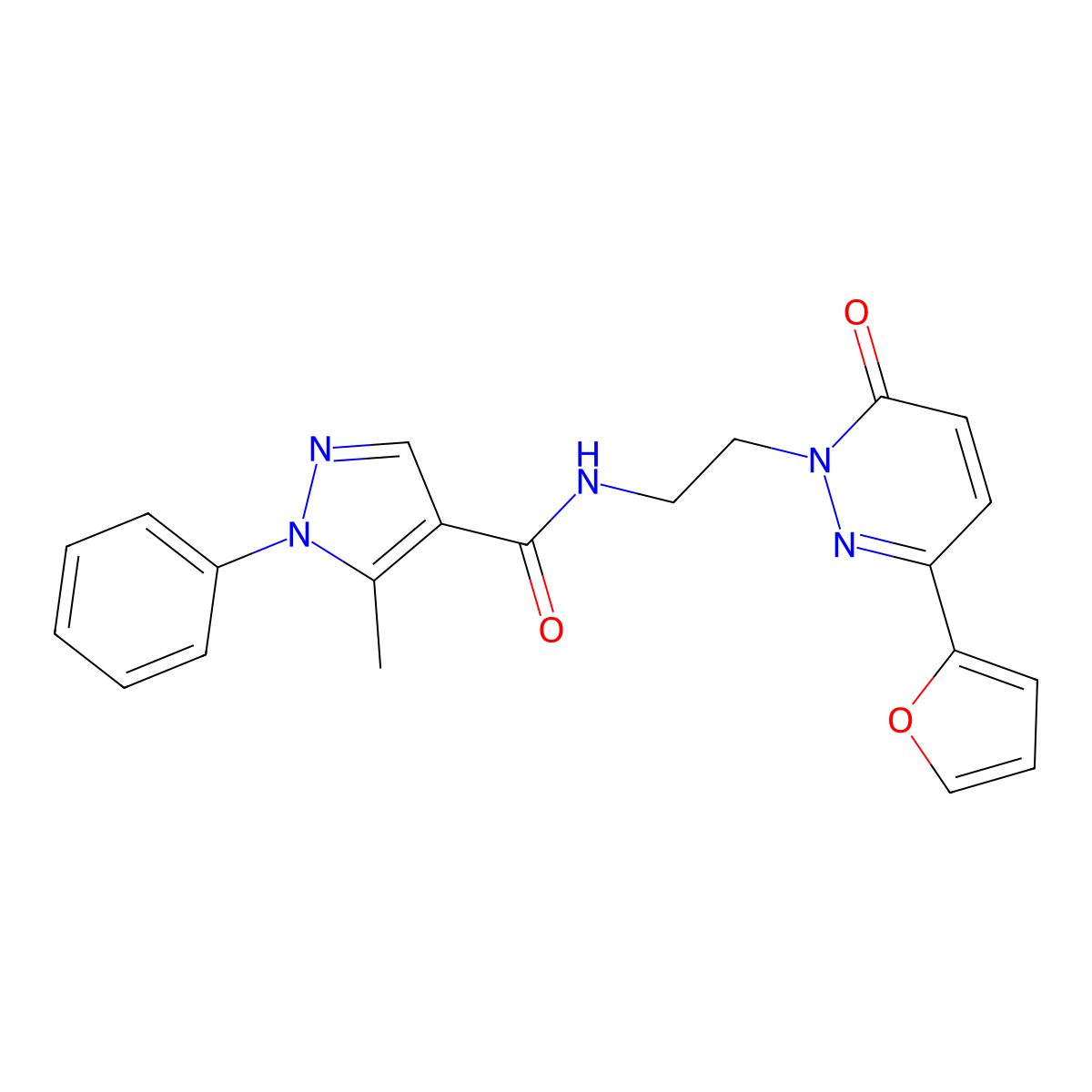N-(2-(3-(furan-2-yl)-6-oxopyridazin-1(6H)-yl)ethyl)-5-methyl-1-phenyl-1H-pyrazole-4-carboxamide molecular structure, CAS 1207050-94-9