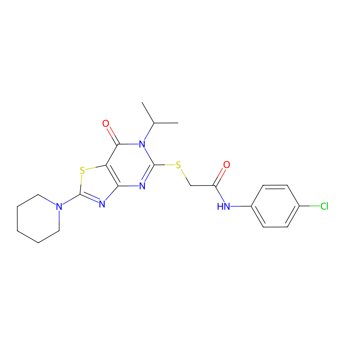 N~1~-(4-chlorophenyl)-2-[(6-isopropyl-7-oxo-2-piperidino-6,7-dihydro[1,3]thiazolo[4,5-d]pyrimidin-5-yl)sulfanyl]acetamide molecular structure, CAS 1207051-05-5