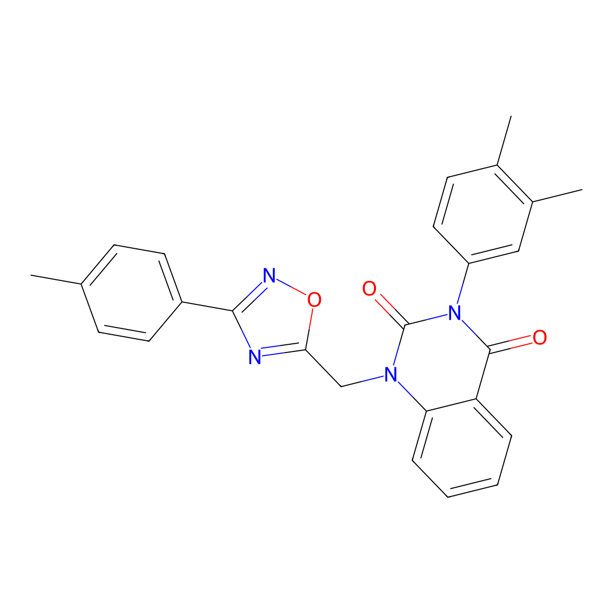 3-(3,4-dimethylphenyl)-1-((3-(p-tolyl)-1,2,4-oxadiazol-5-yl)methyl)quinazoline-2,4(1H,3H)-dione molecular structure, CAS 1207051-06-6