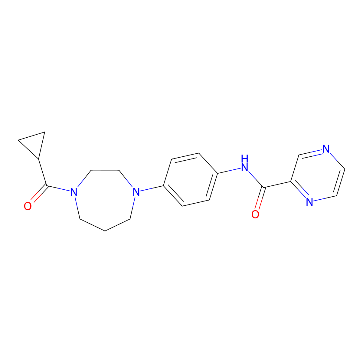 N-(4-(4-(cyclopropanecarbonyl)-1,4-diazepan-1-yl)phenyl)pyrazine-2-carboxamide molecular structure, CAS 1207051-11-3
