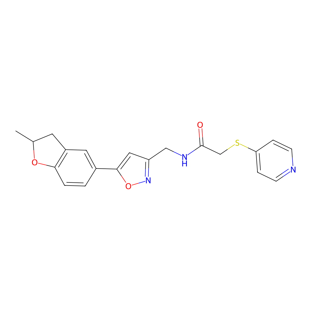 N-((5-(2-methyl-2,3-dihydrobenzofuran-5-yl)isoxazol-3-yl)methyl)-2-(pyridin-4-ylthio)acetamide molecular structure, CAS 1207051-13-5