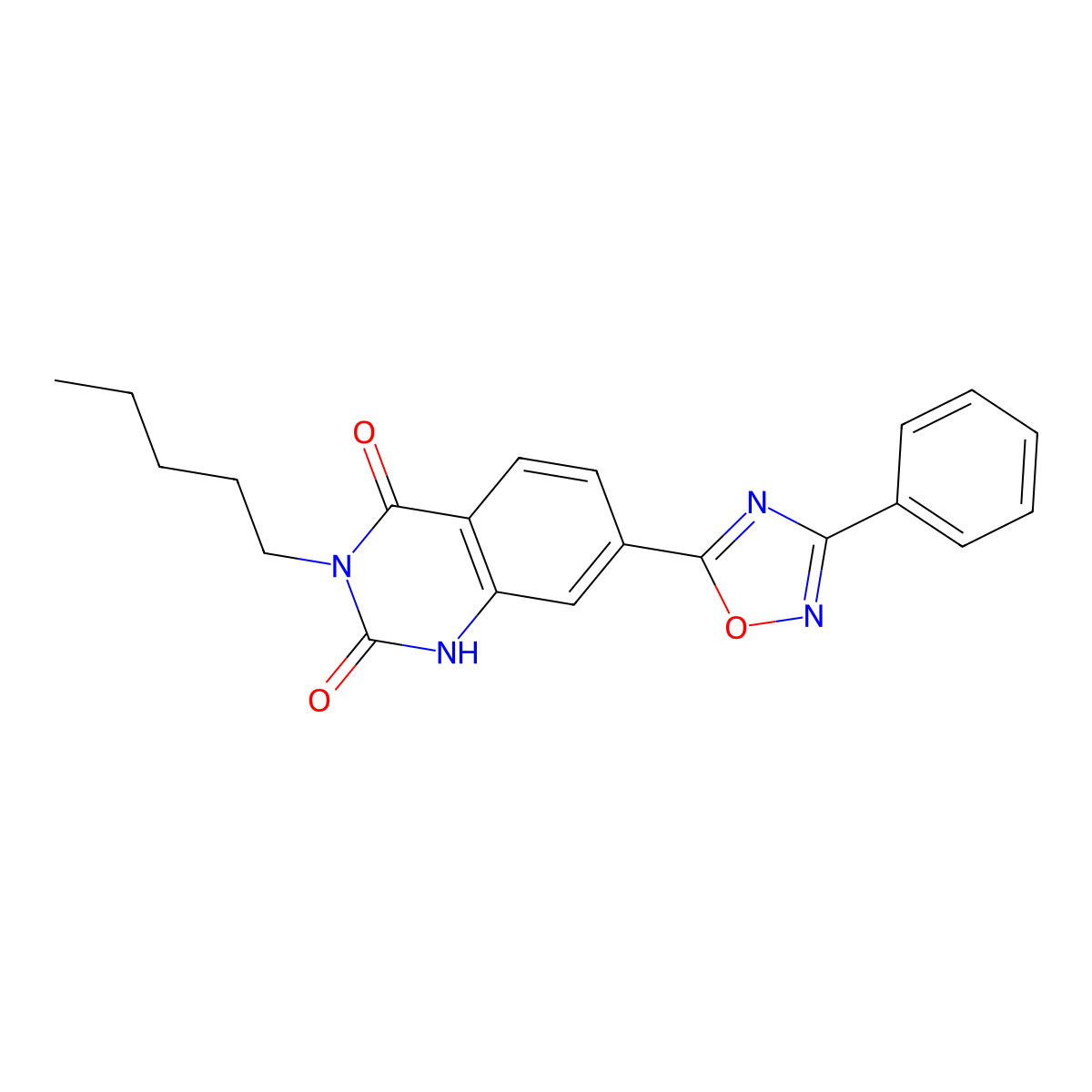 3-pentyl-7-(3-phenyl-1,2,4-oxadiazol-5-yl)quinazoline-2,4(1H,3H)-dione molecular structure, CAS 1207051-15-7