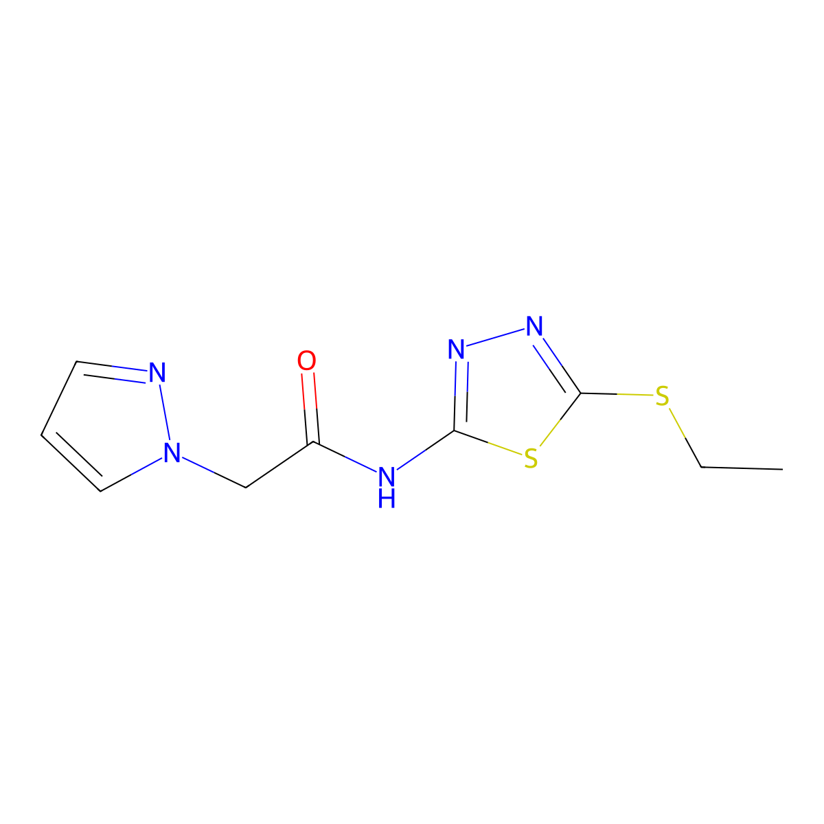 N-(5-(ethylthio)-1,3,4-thiadiazol-2-yl)-2-(1H-pyrazol-1-yl)acetamide molecular structure, CAS 1207051-17-9